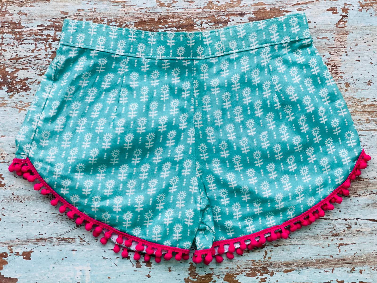 COASTIE SHORTS - Turquoise Flower Pink Bobble