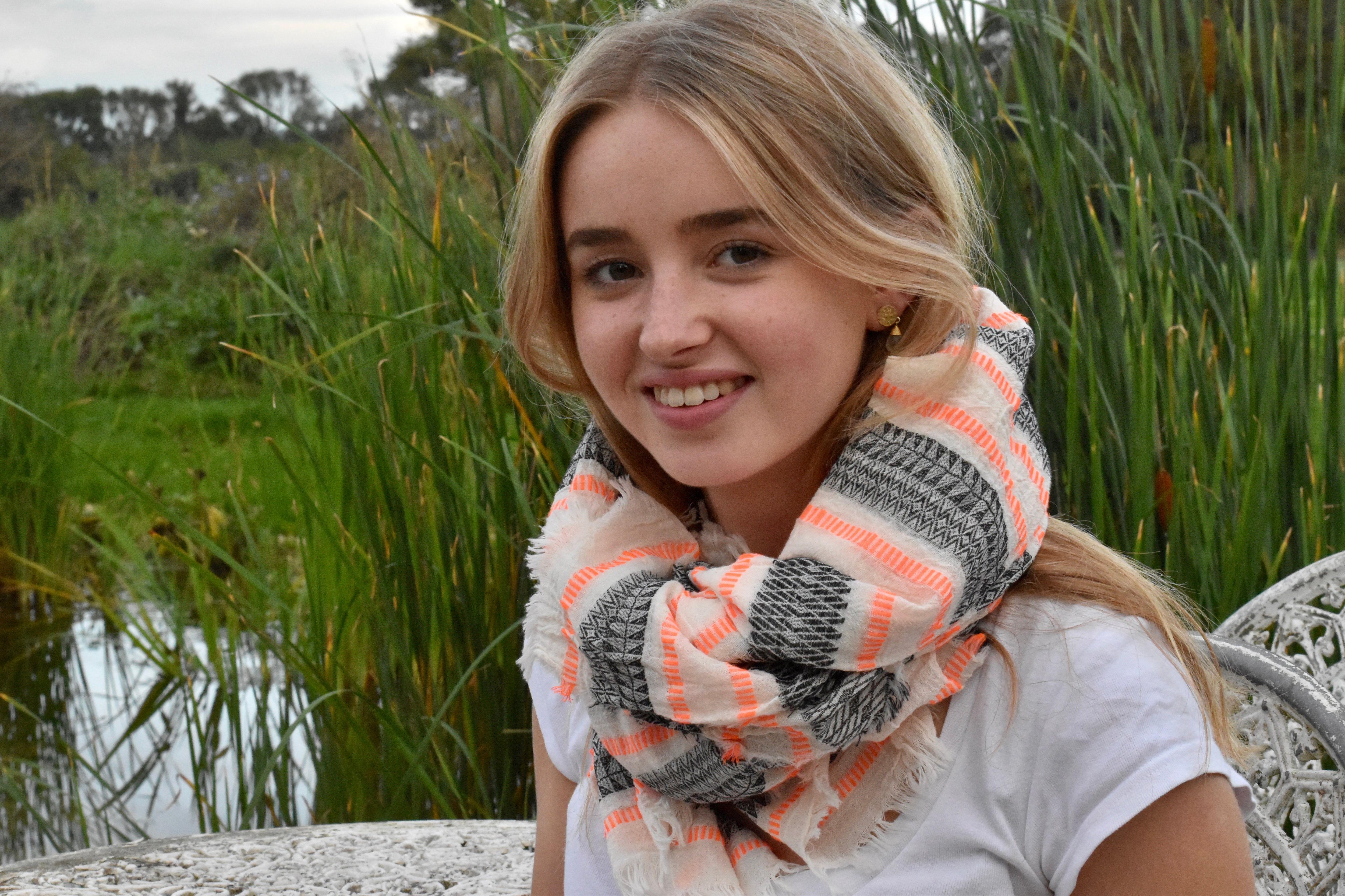 HAND WOVEN COTTON SCARF - Black and Neon Orange