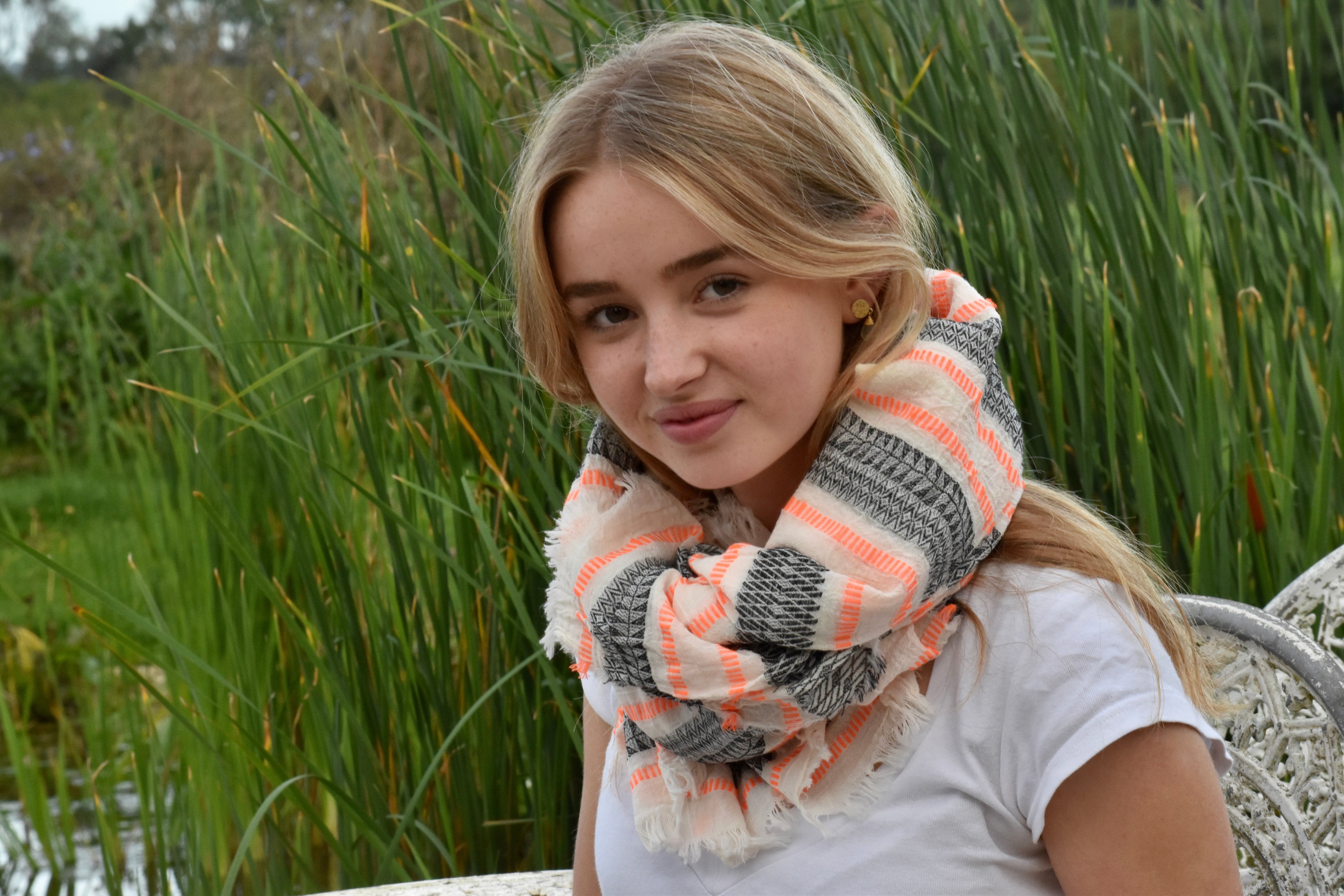 HAND WOVEN COTTON SCARF - Black and Neon Orange