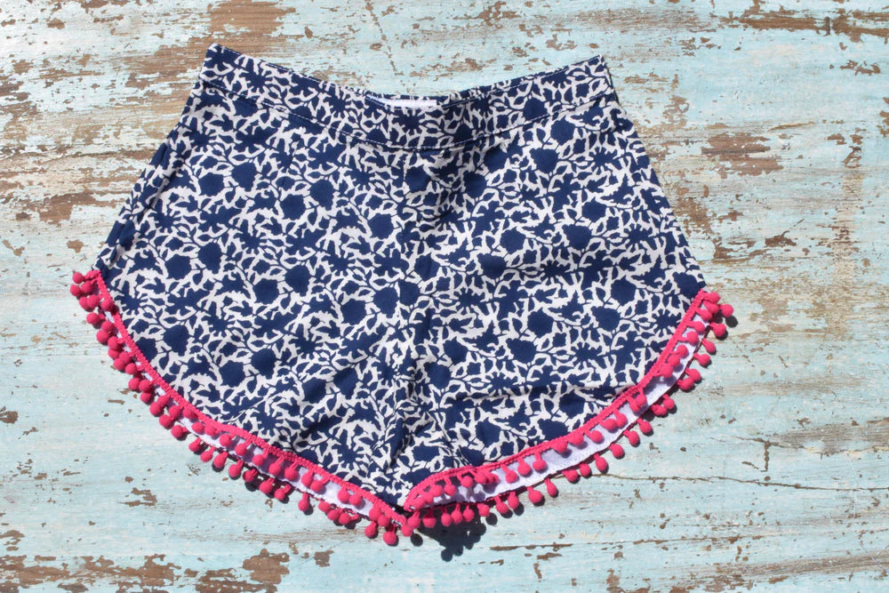 COASTIE SHORTS - White Navy Creeper Pink Trim