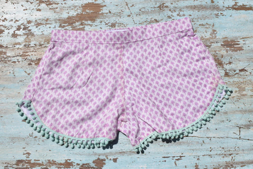 COASTIE SHORTS - White Pink Flower Green Bobble