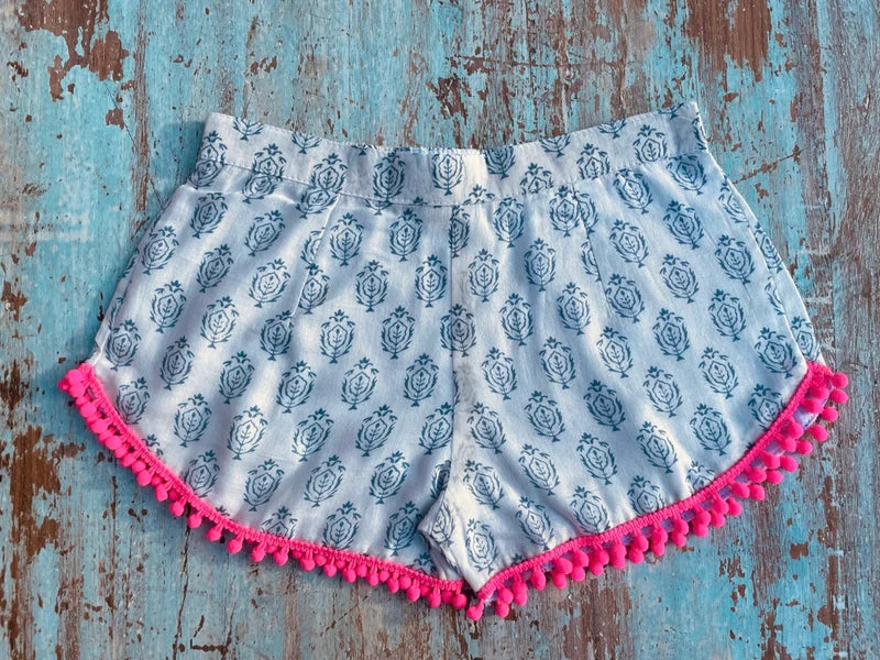 COASTIE SHORTS - White Blue Diamond Pink Trim