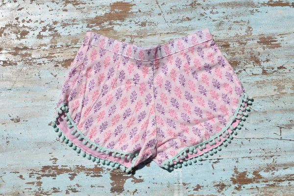 COASTIE SHORTS - Pink Purple Flower Green Trim