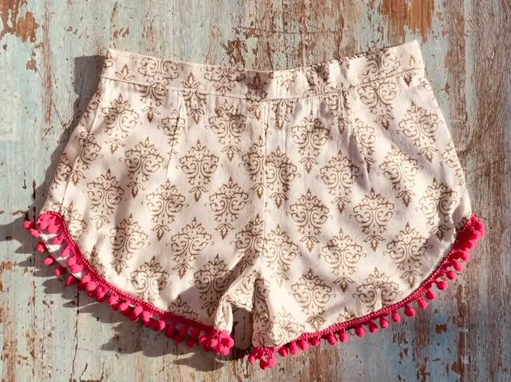 COASTIE SHORTS - White Gold Diamond Pink Trim