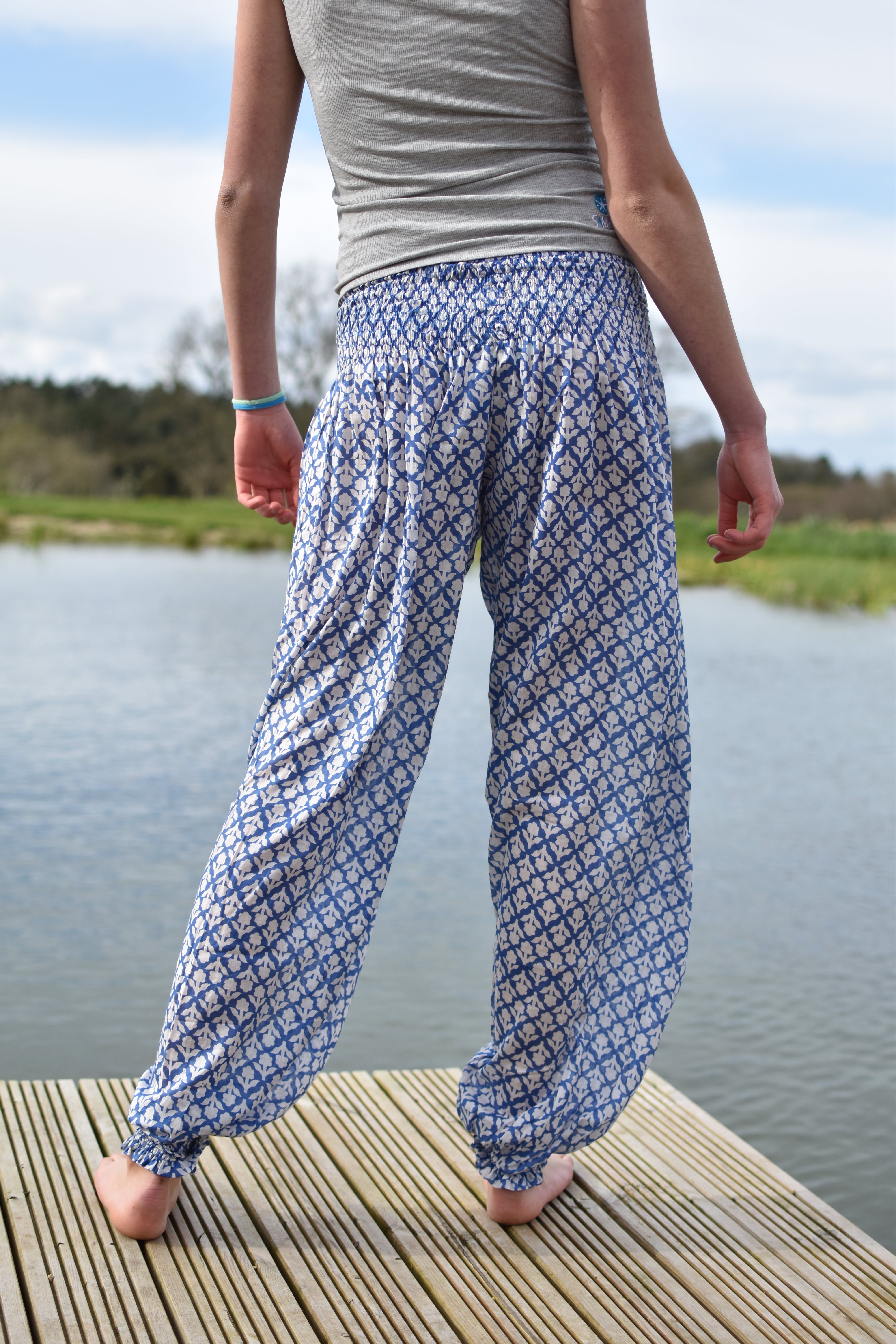 ADULT BALLOON PANTS - Blue Flower