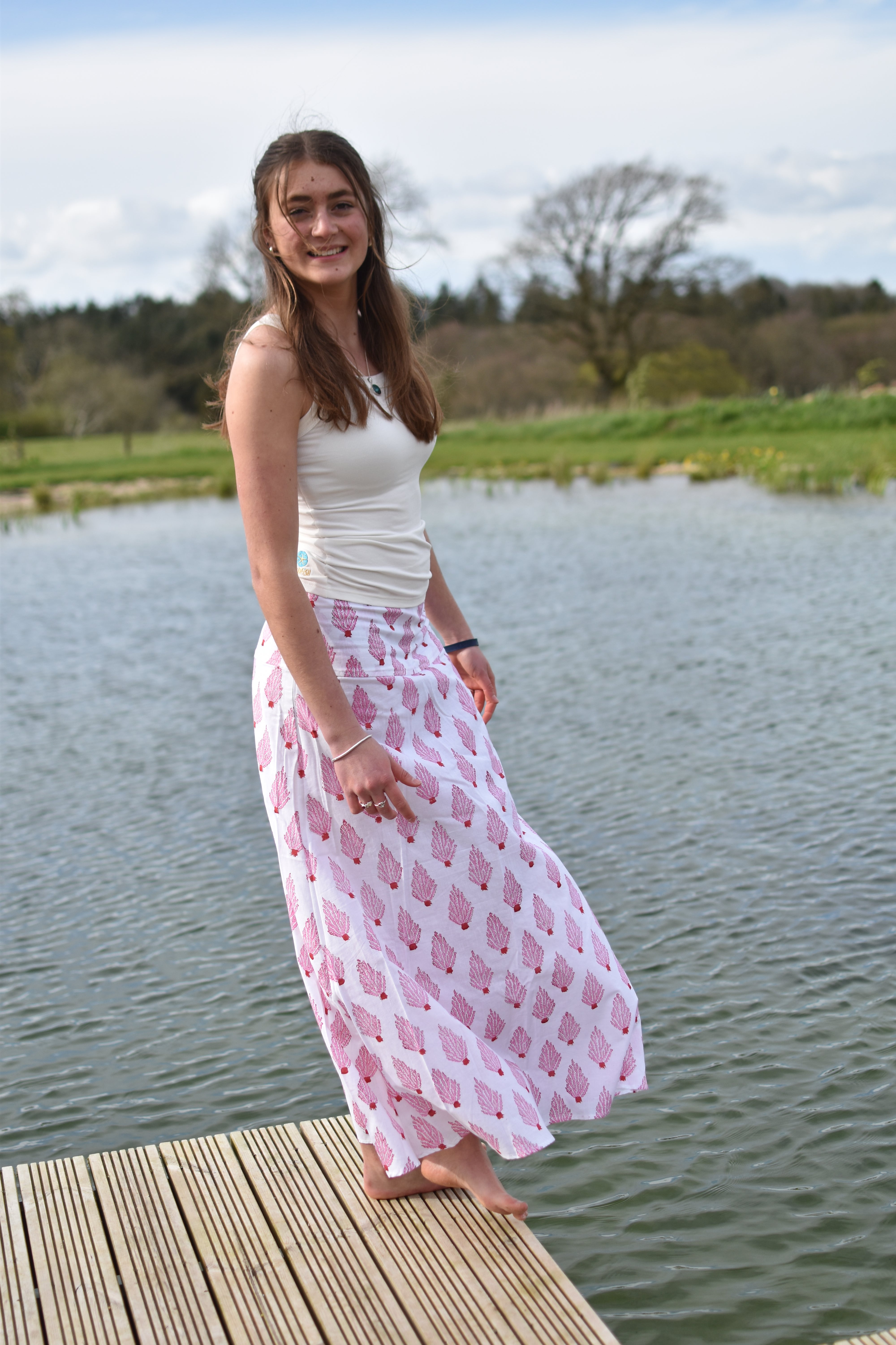 CHYULU ZIP MAXI SKIRT - Pink and white