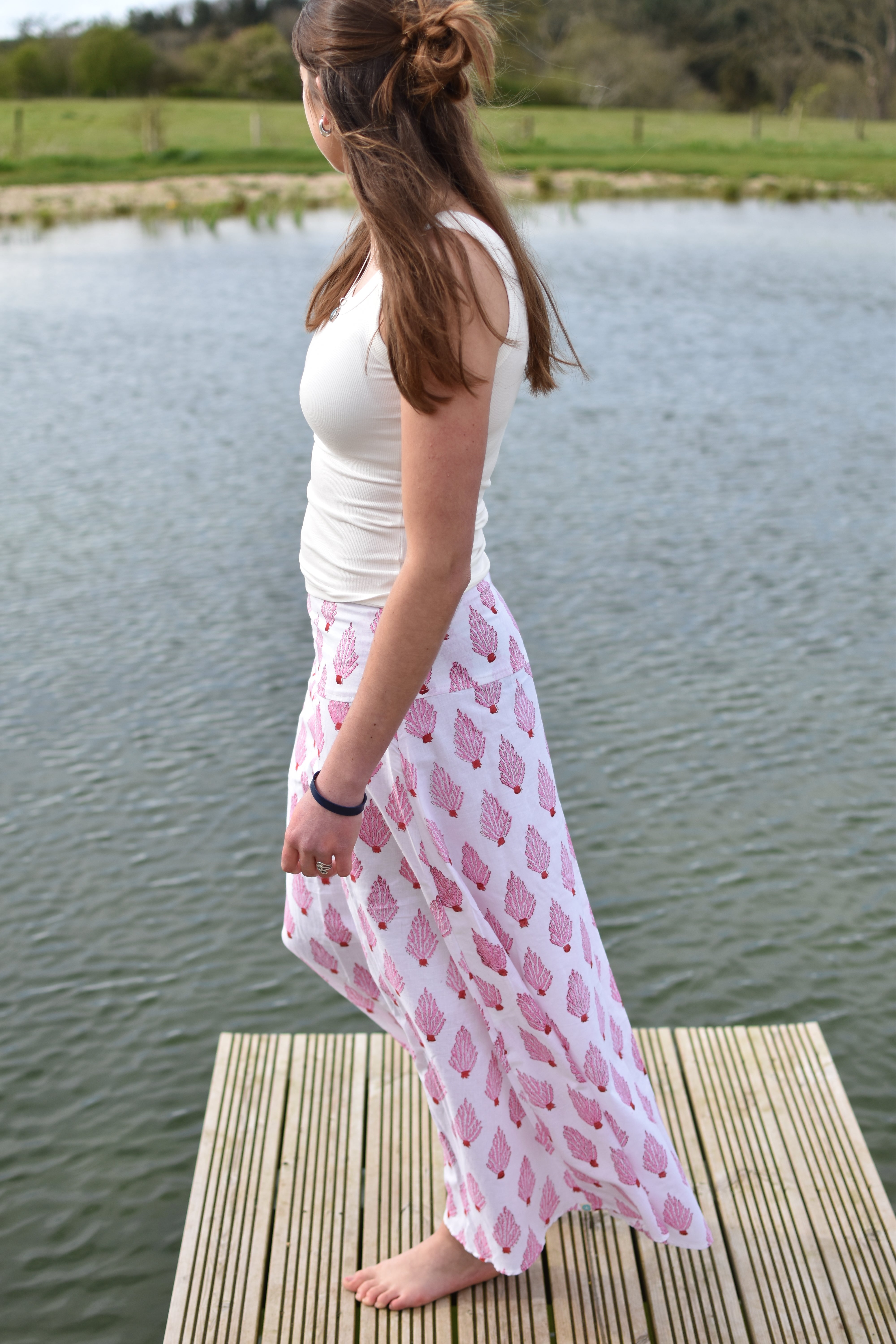 CHYULU ZIP MAXI SKIRT - Pink and white