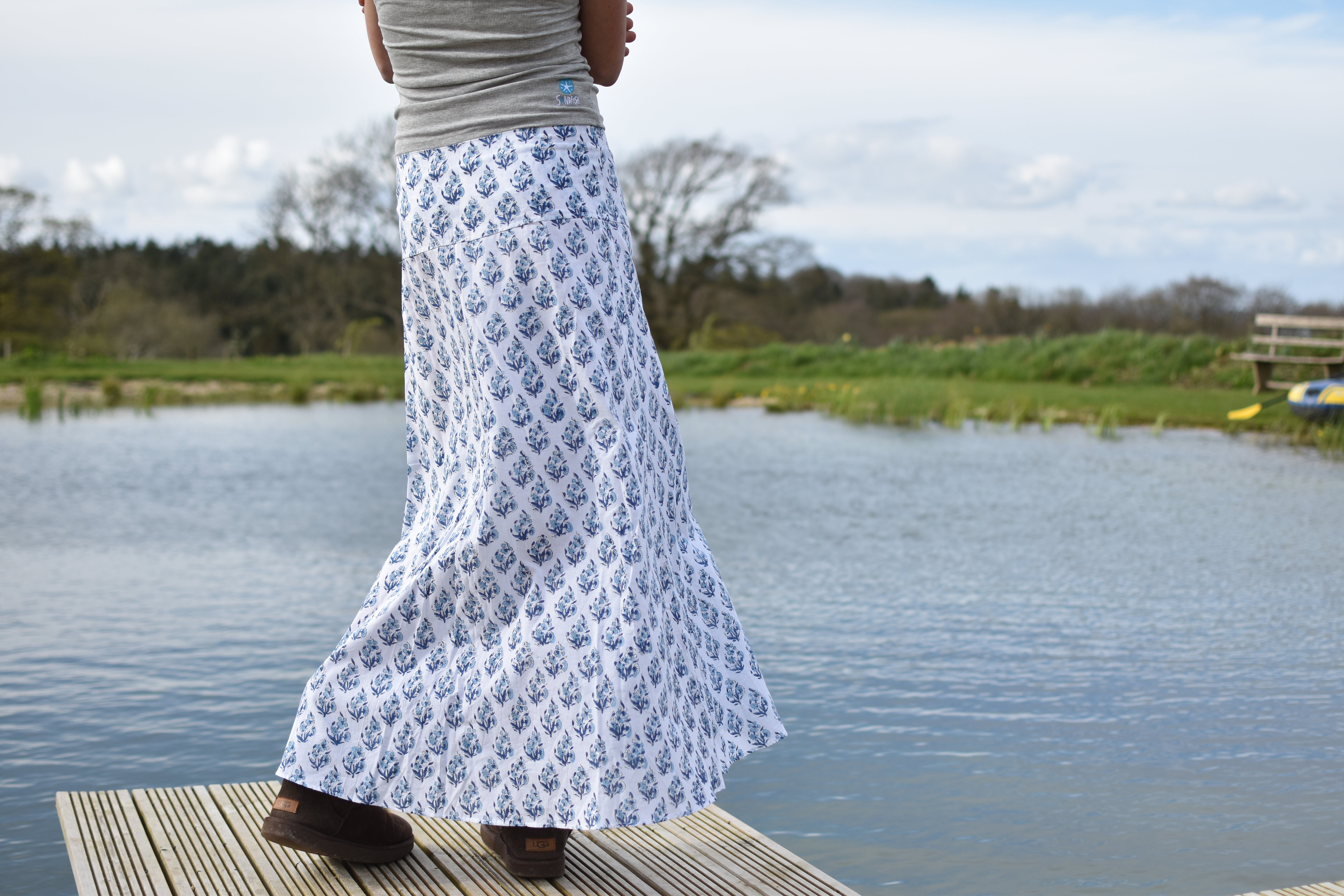 CHYULU ZIP MAXI SKIRT - Blue and white