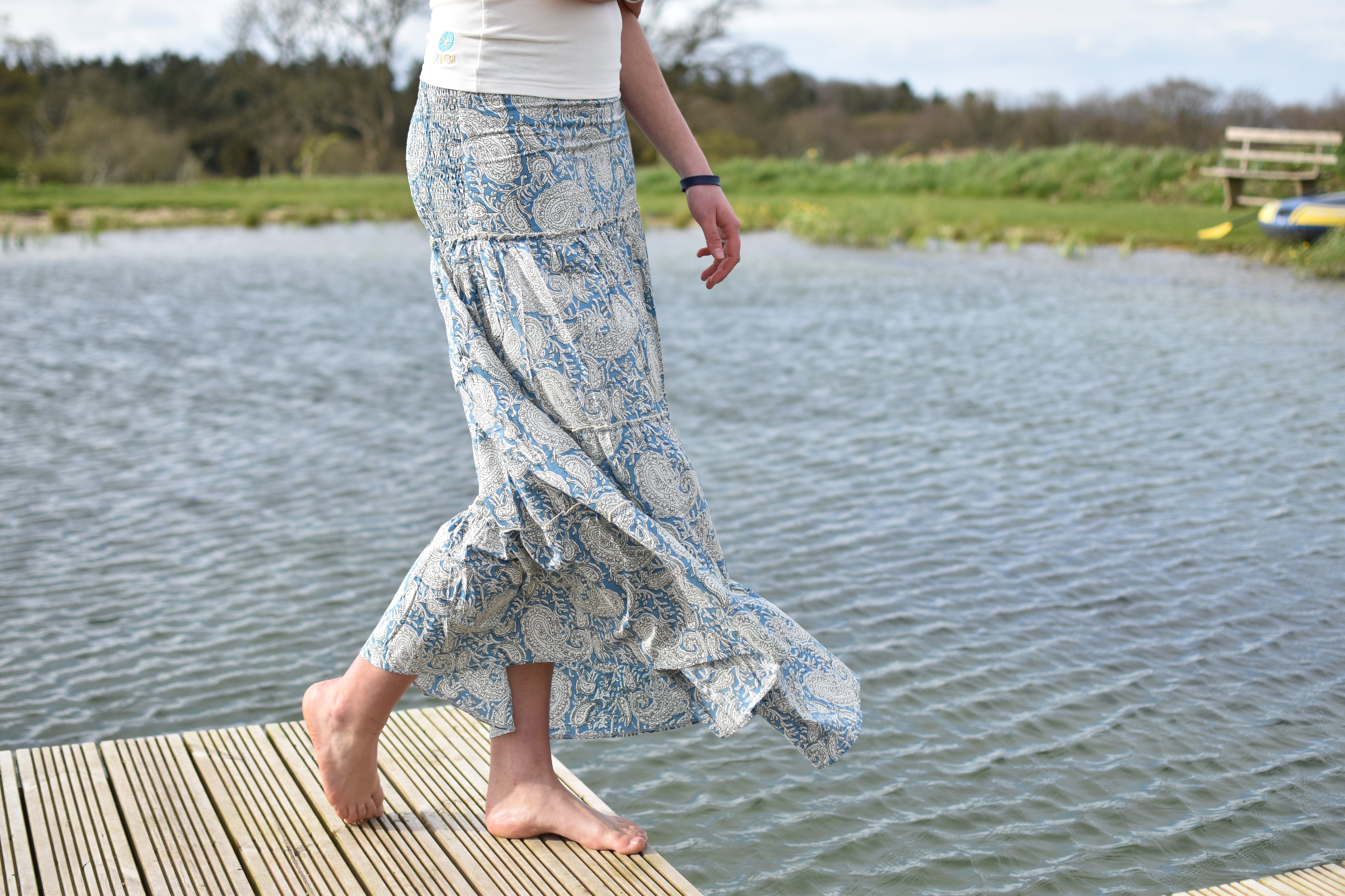 LONG TIERED RARA SKIRT - MARINE BLUE