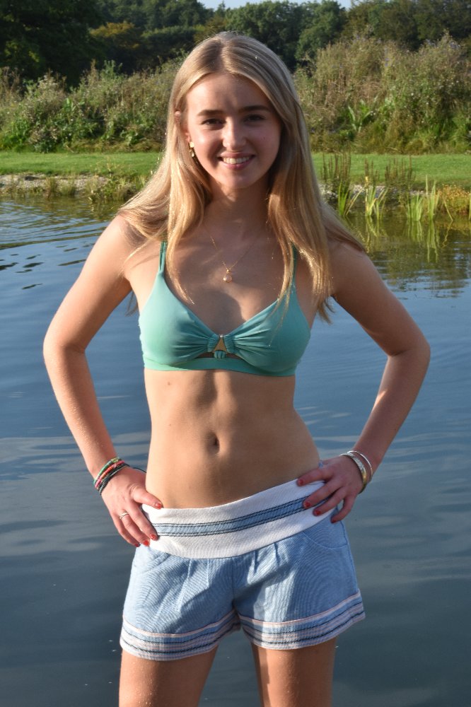 Kikoy Flat Front shorts - Pale Blue White Stripe