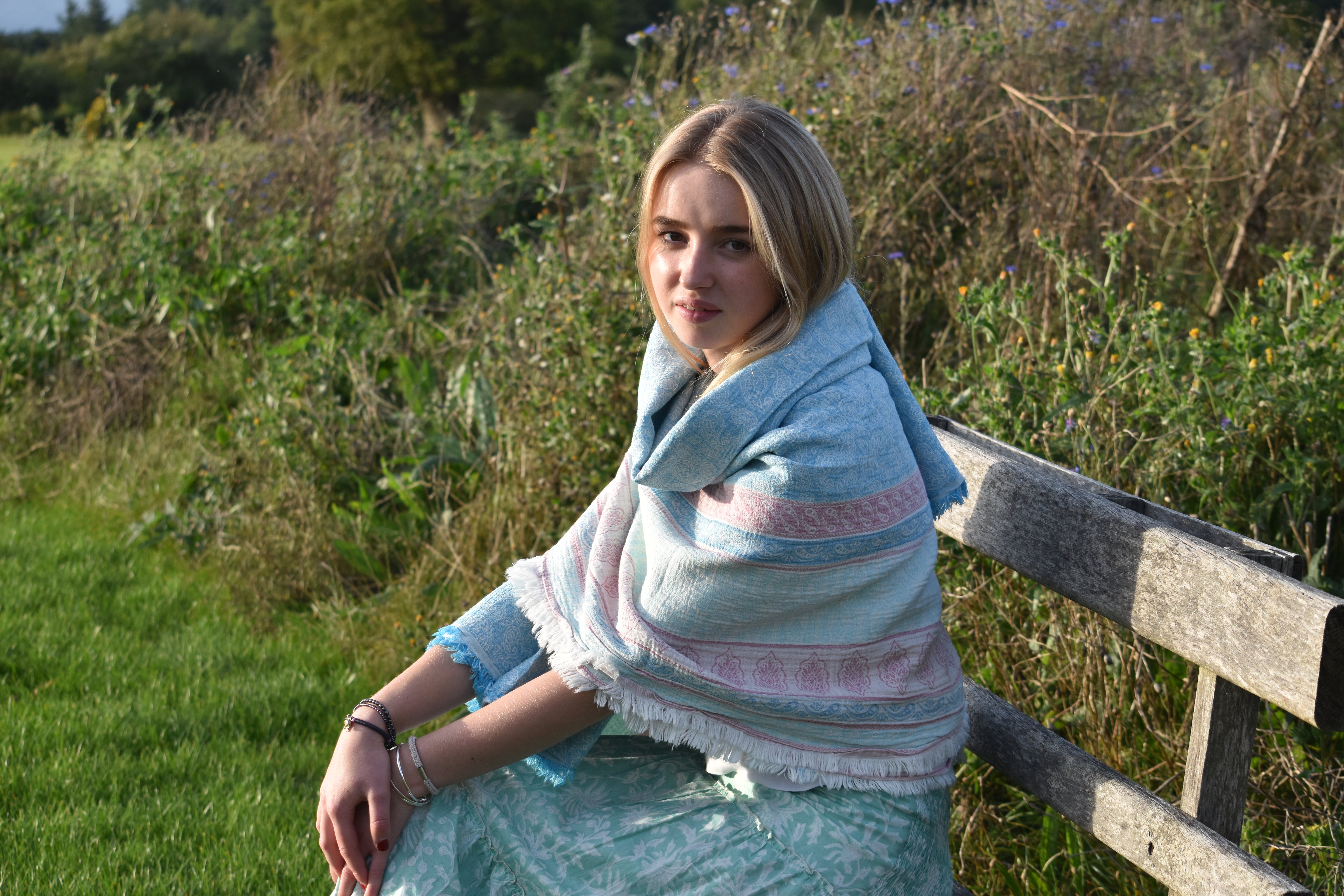 Hand Woven Beach Wrap - Turquoise and Pink