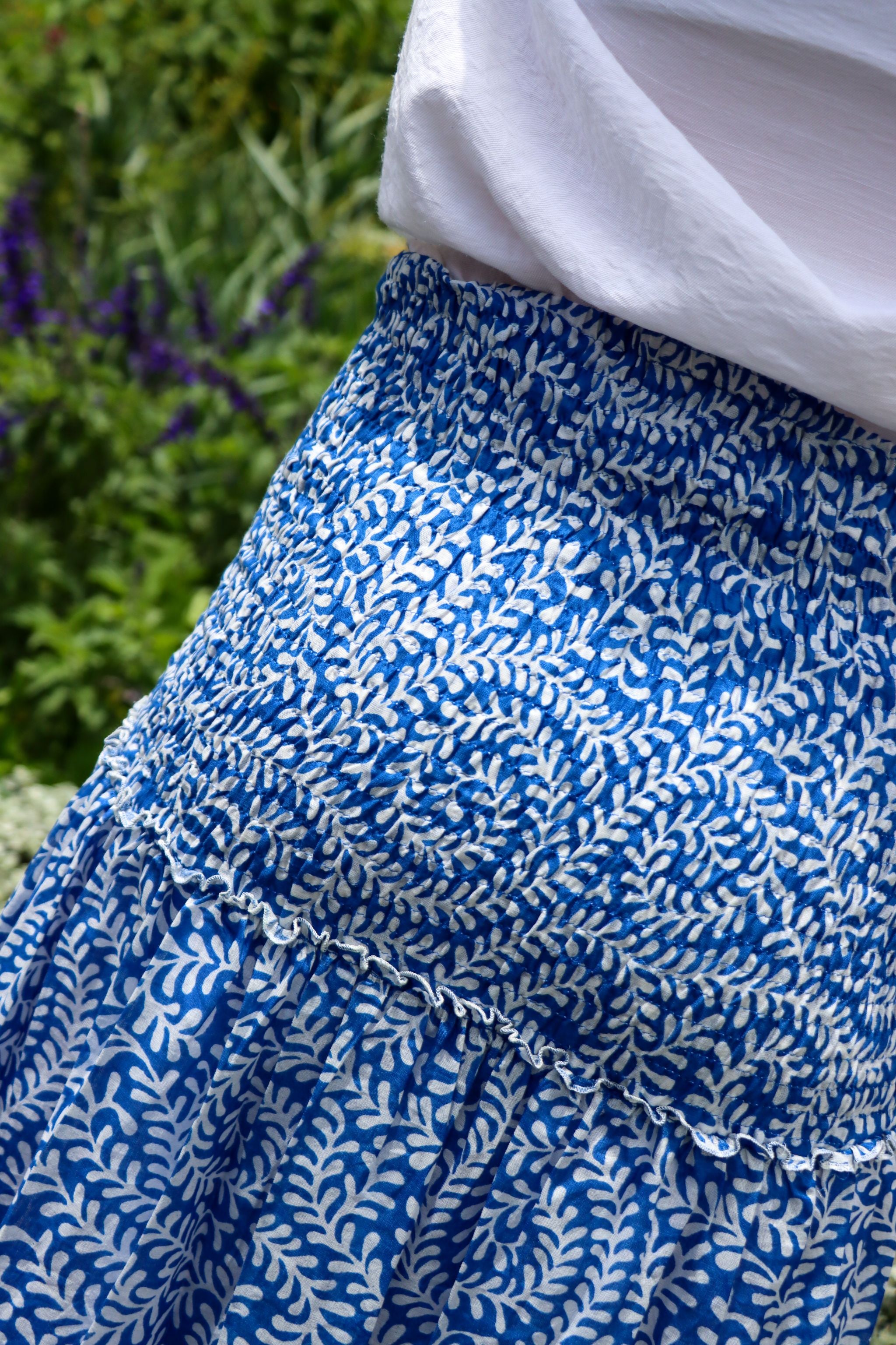 Long tiered rara skirt - blue spiral fern