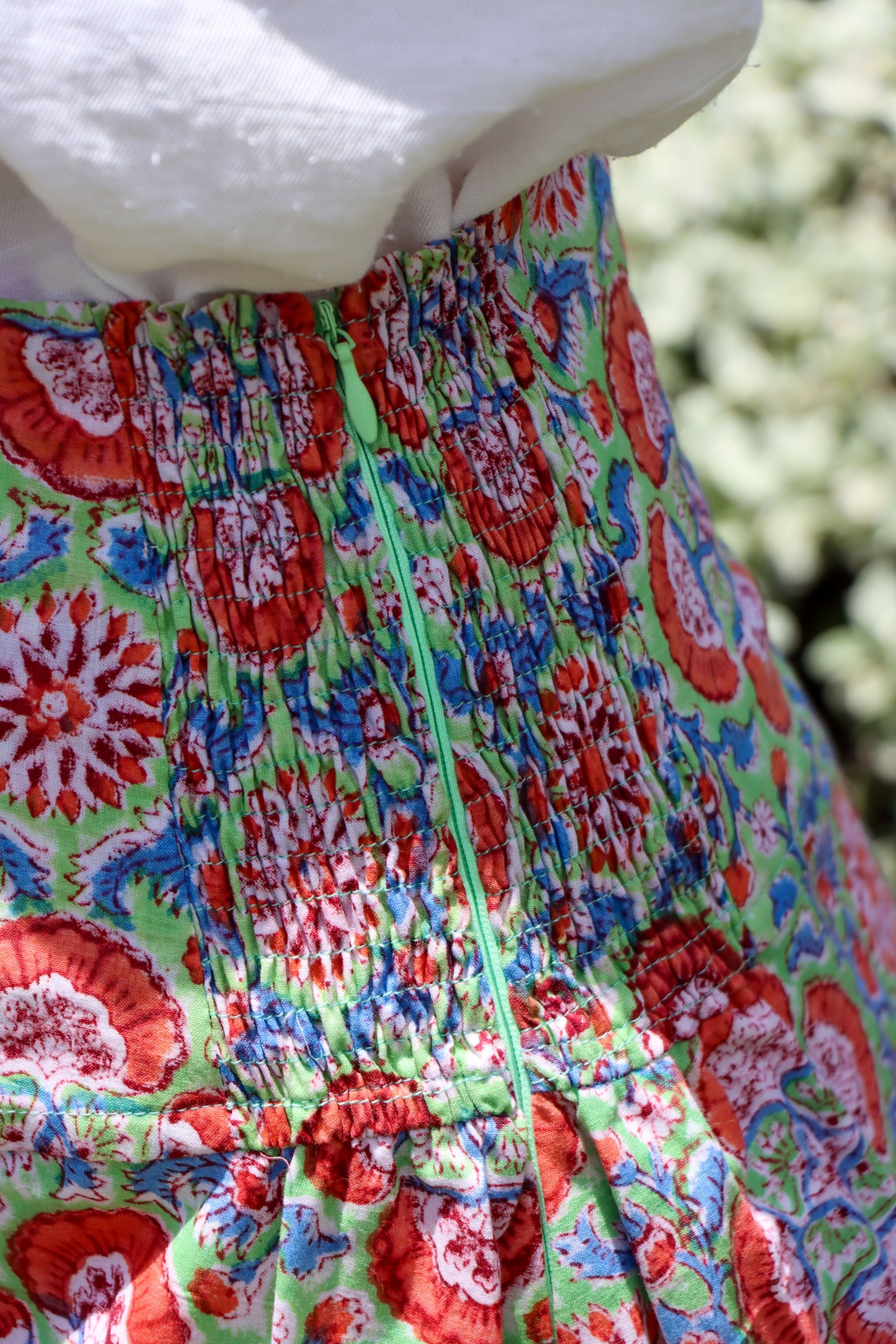 CHYULU ZIP MAXI SKIRT - petal mosaic on sage