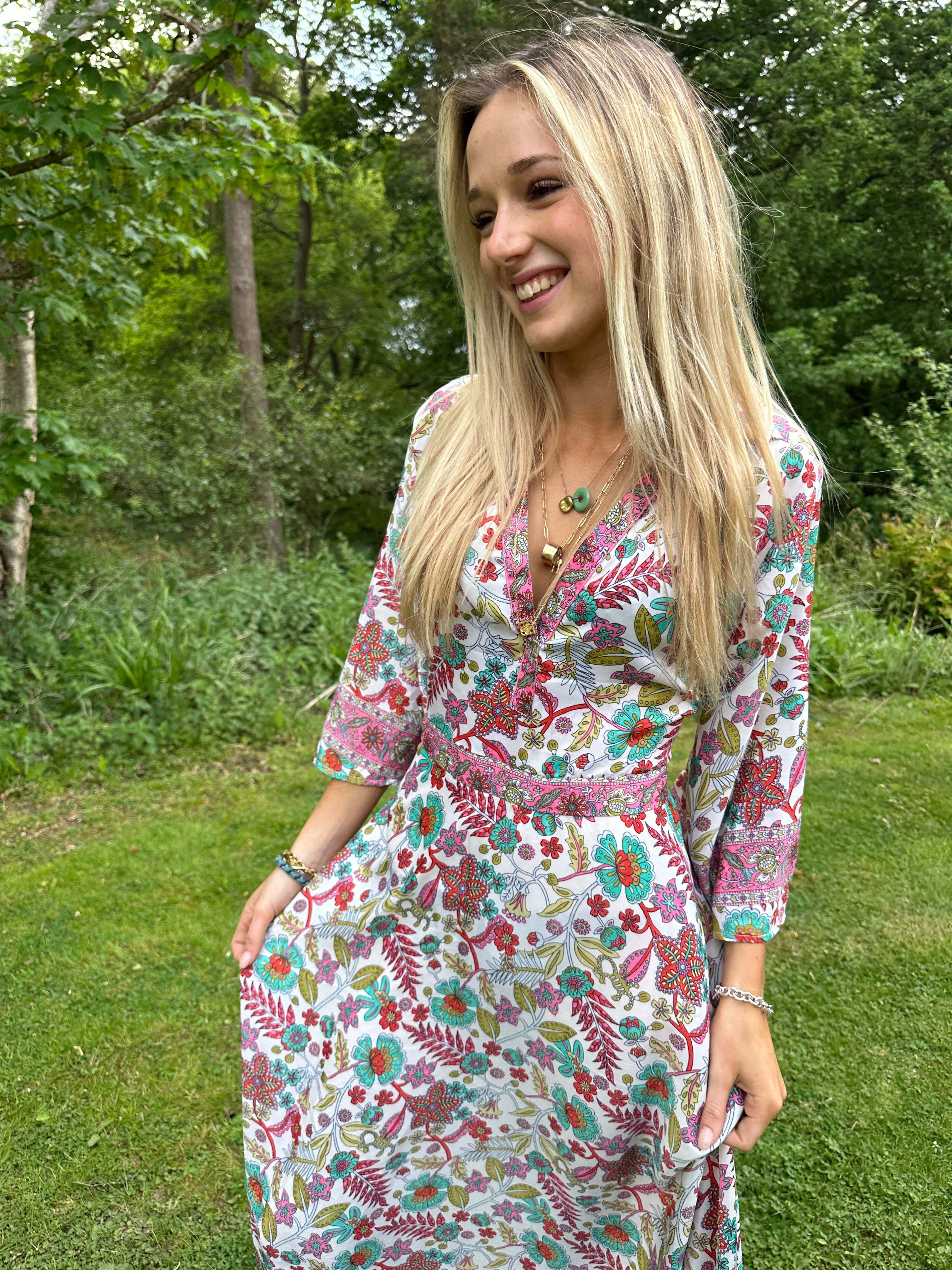 NEW! - Molly Maxi Dress - aqua and rose