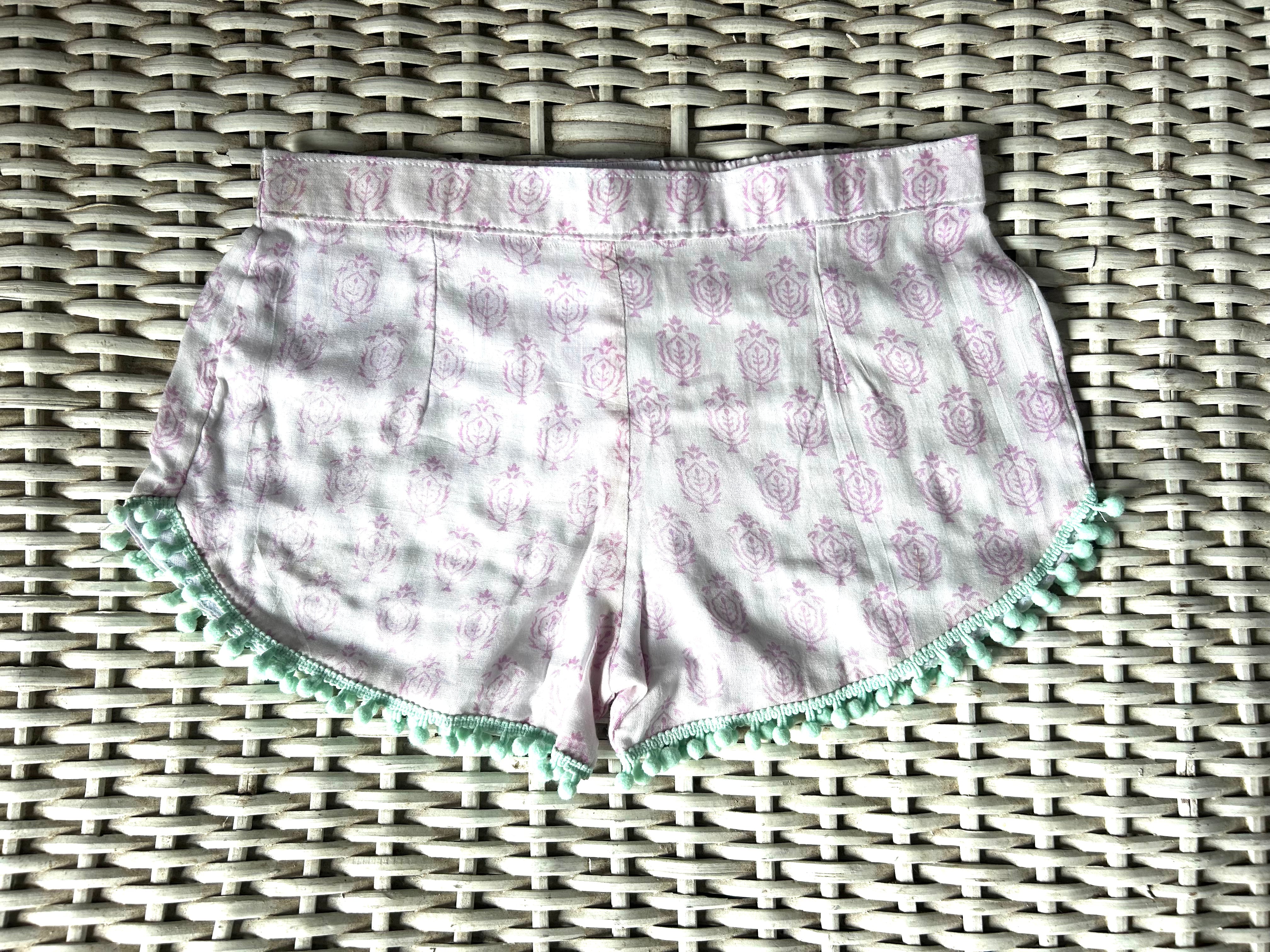 Coastie Shorts - lilac with aqua pompoms (4-5yrs)