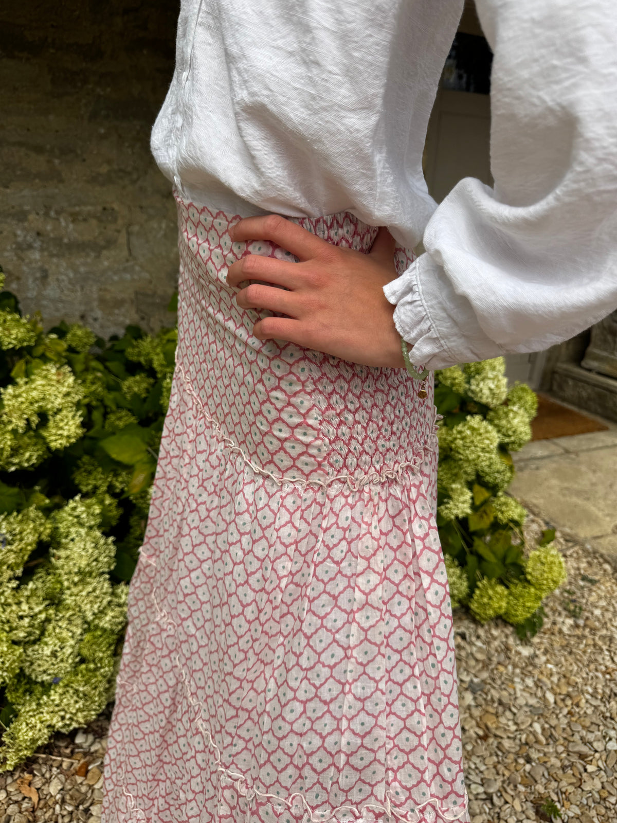 Long tiered rara skirt - pink scallop