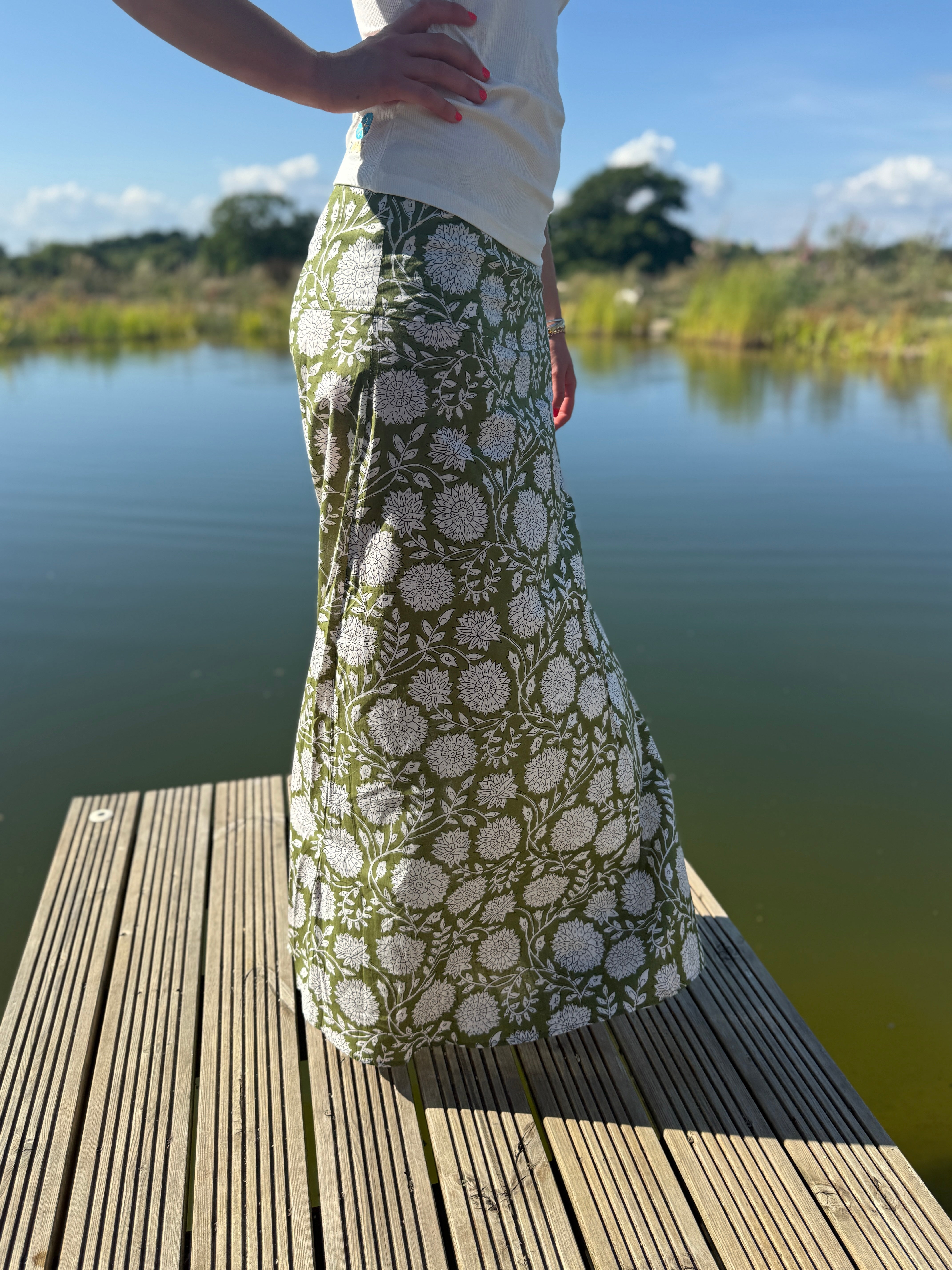 NEW! - CHYULU ZIP MAXI SKIRT - green and white