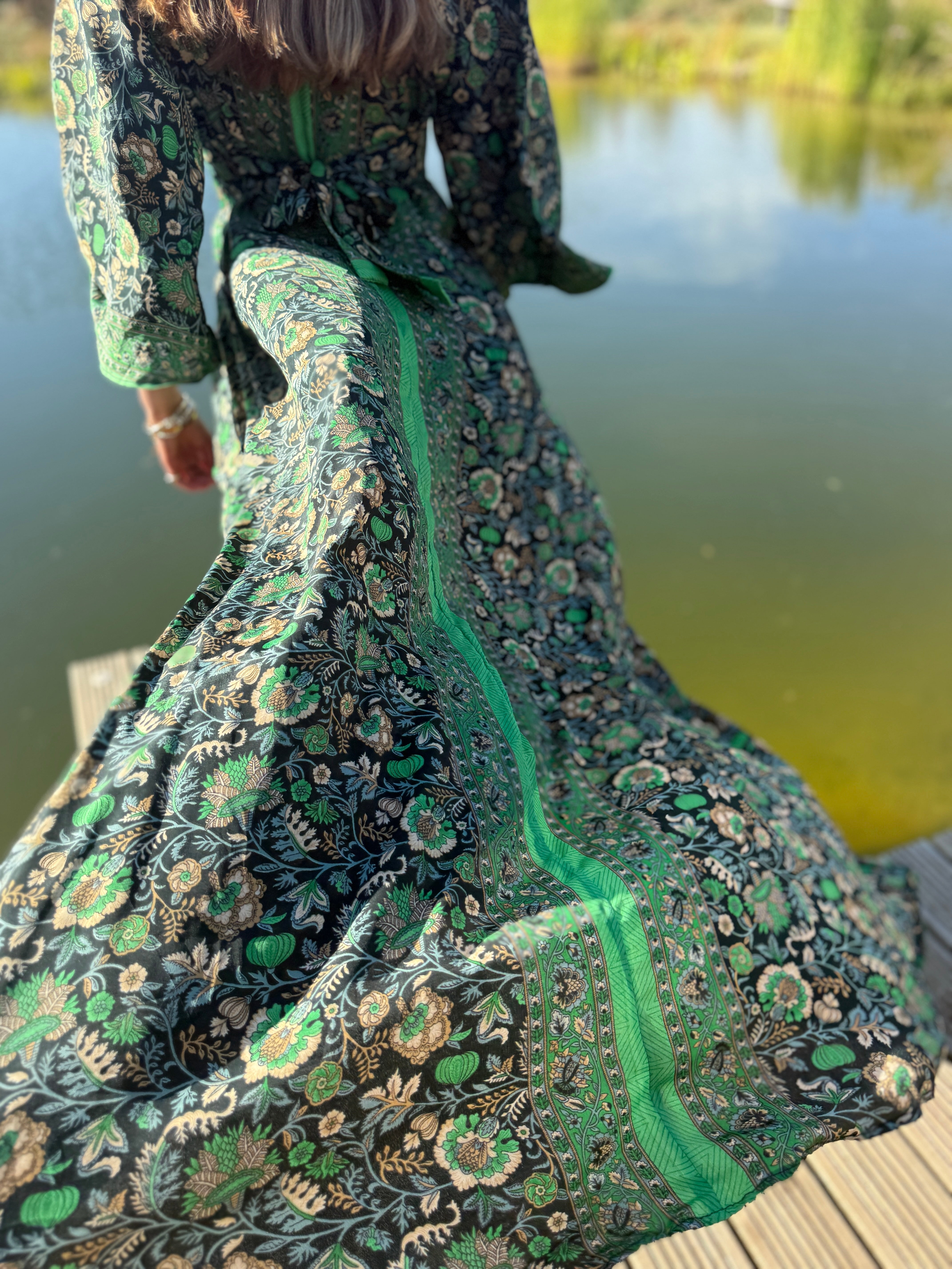 NEW! - Molly Maxi Dress - charcoal and green