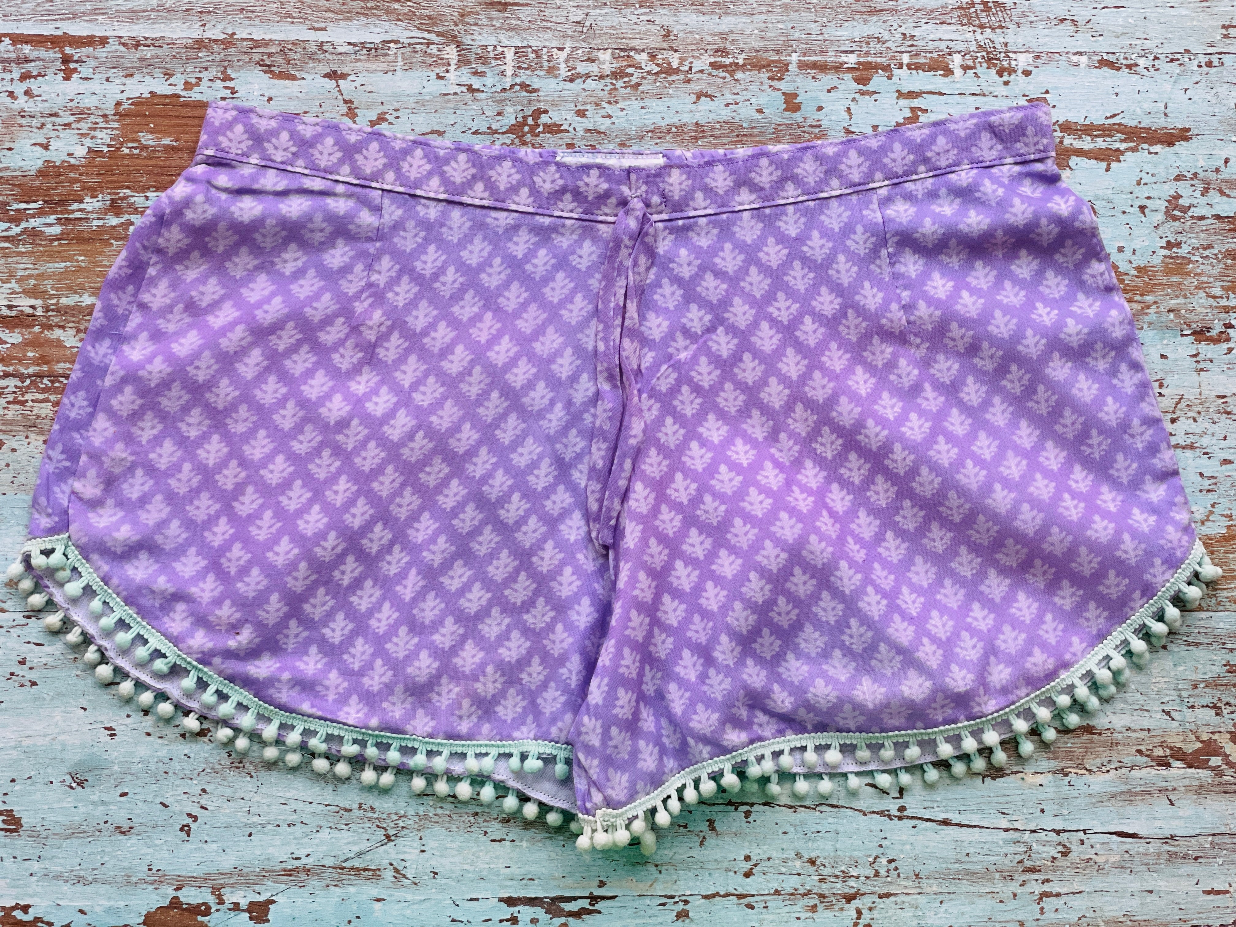 COASTIE SHORTS - Purple Leaf Turquoise Bobble