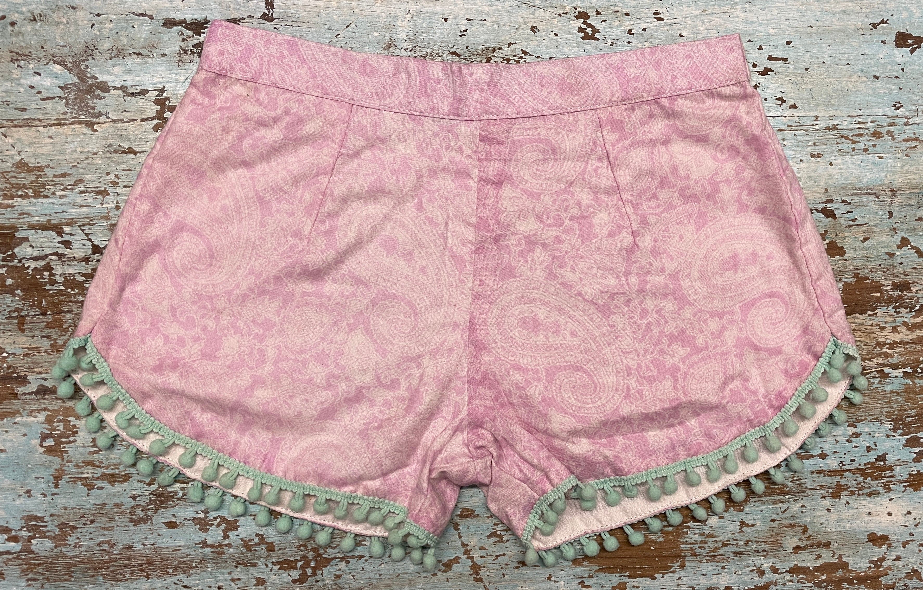 COASTIE SHORTS - Pale Pink Paisley Teal Bobble