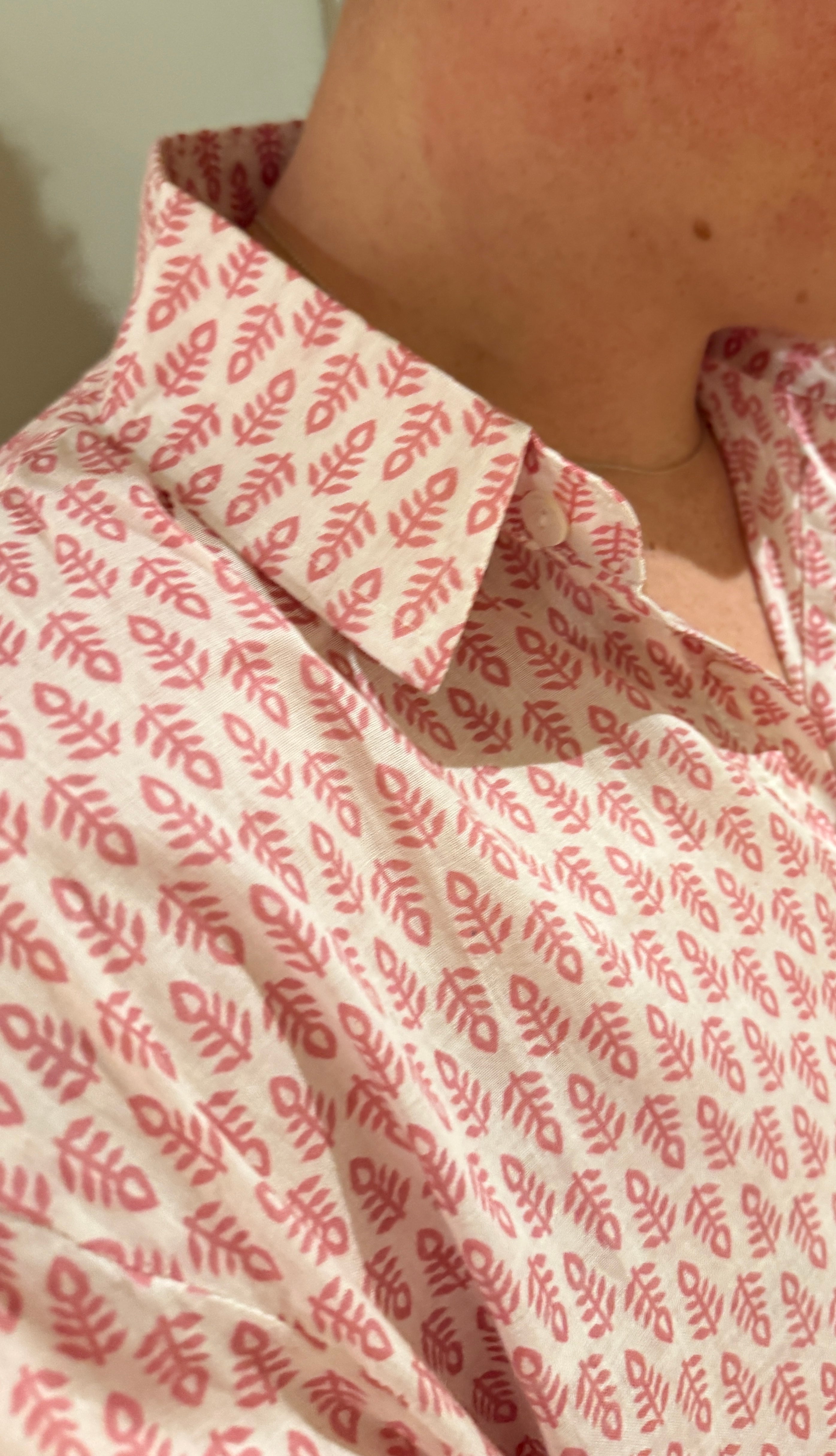 Classic Summer Shirt - white with pink fern
