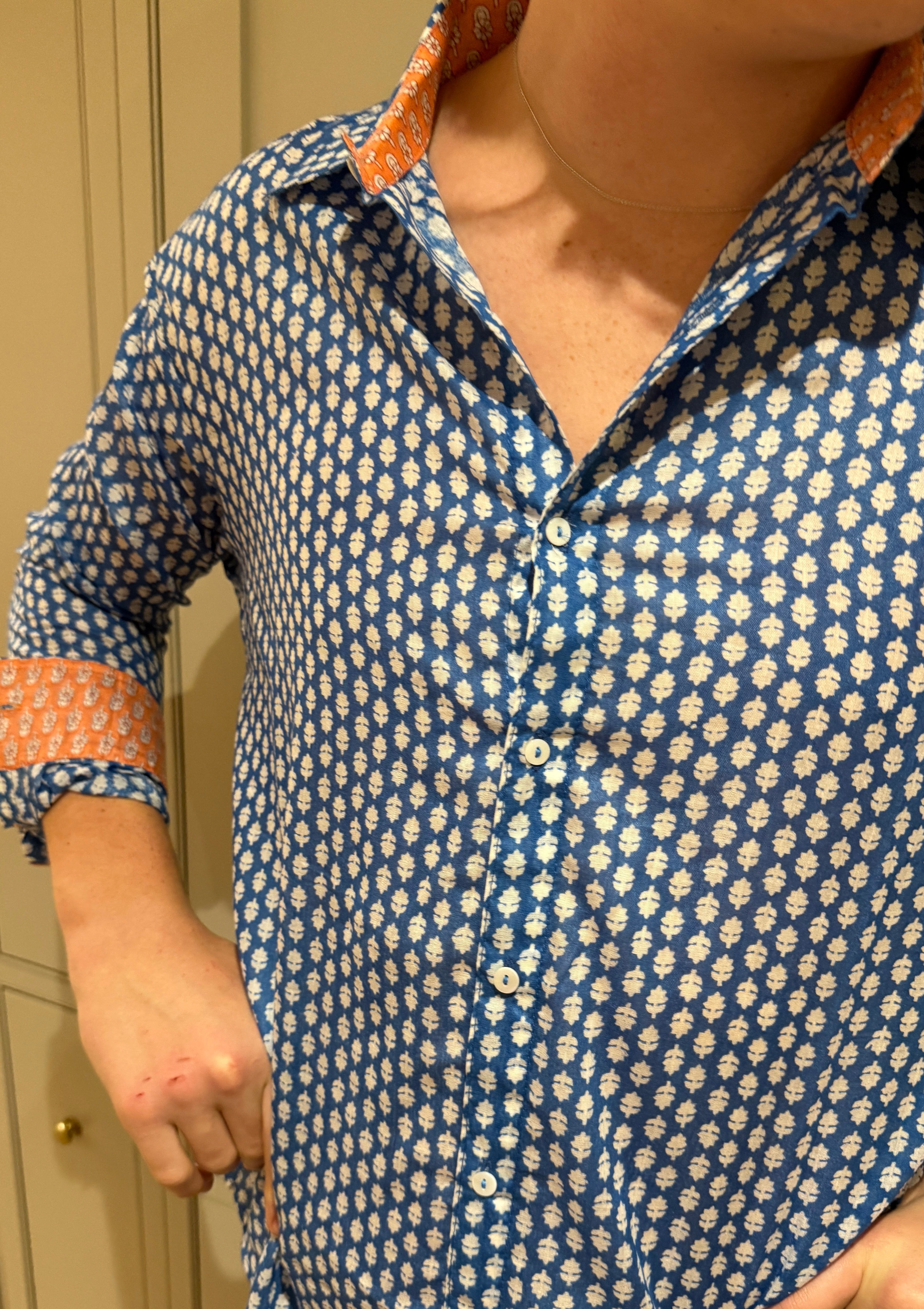Classic Summer Shirt - Ionian blue and white