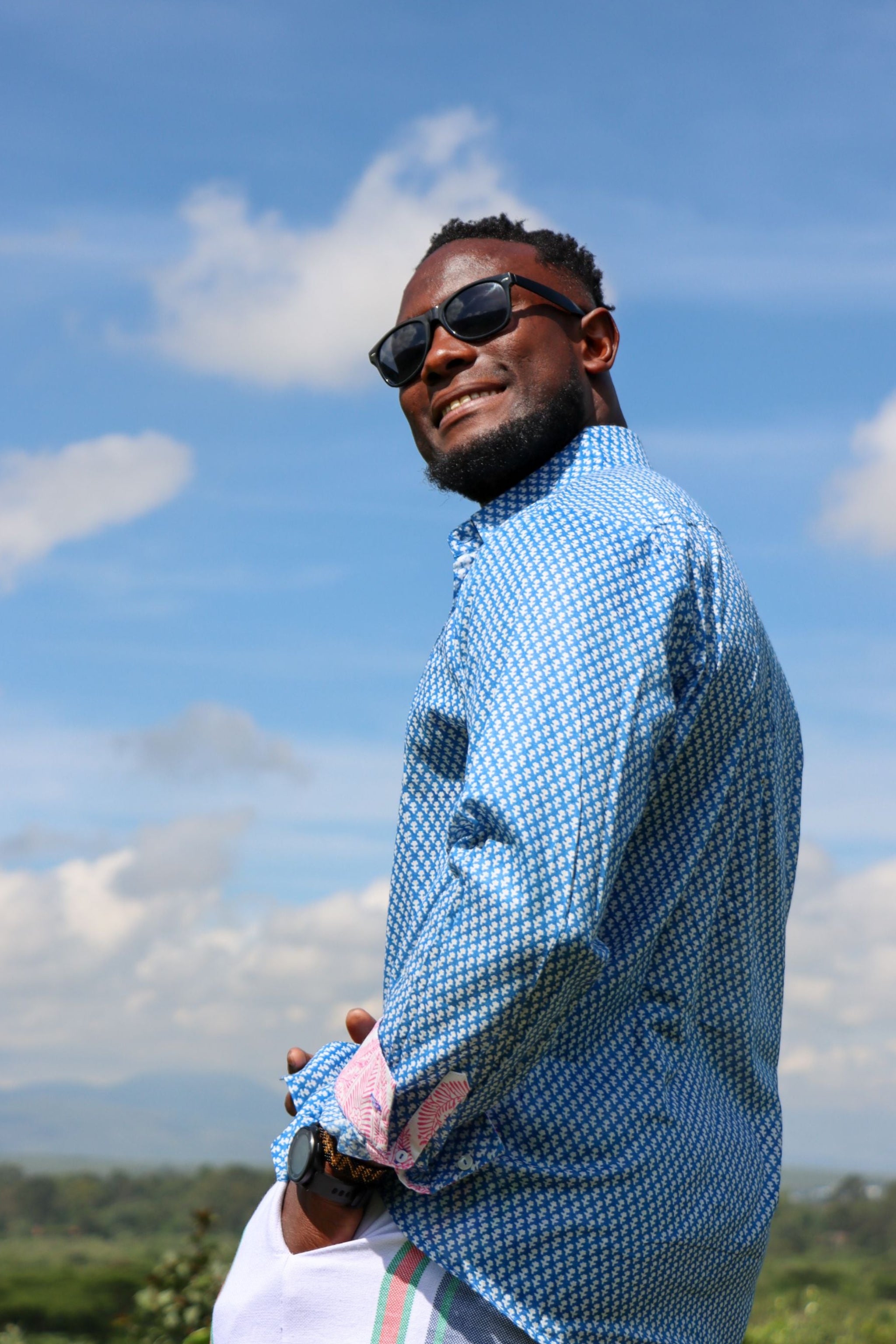 Classic Summer Shirt - Ionian blue with pink cuffs