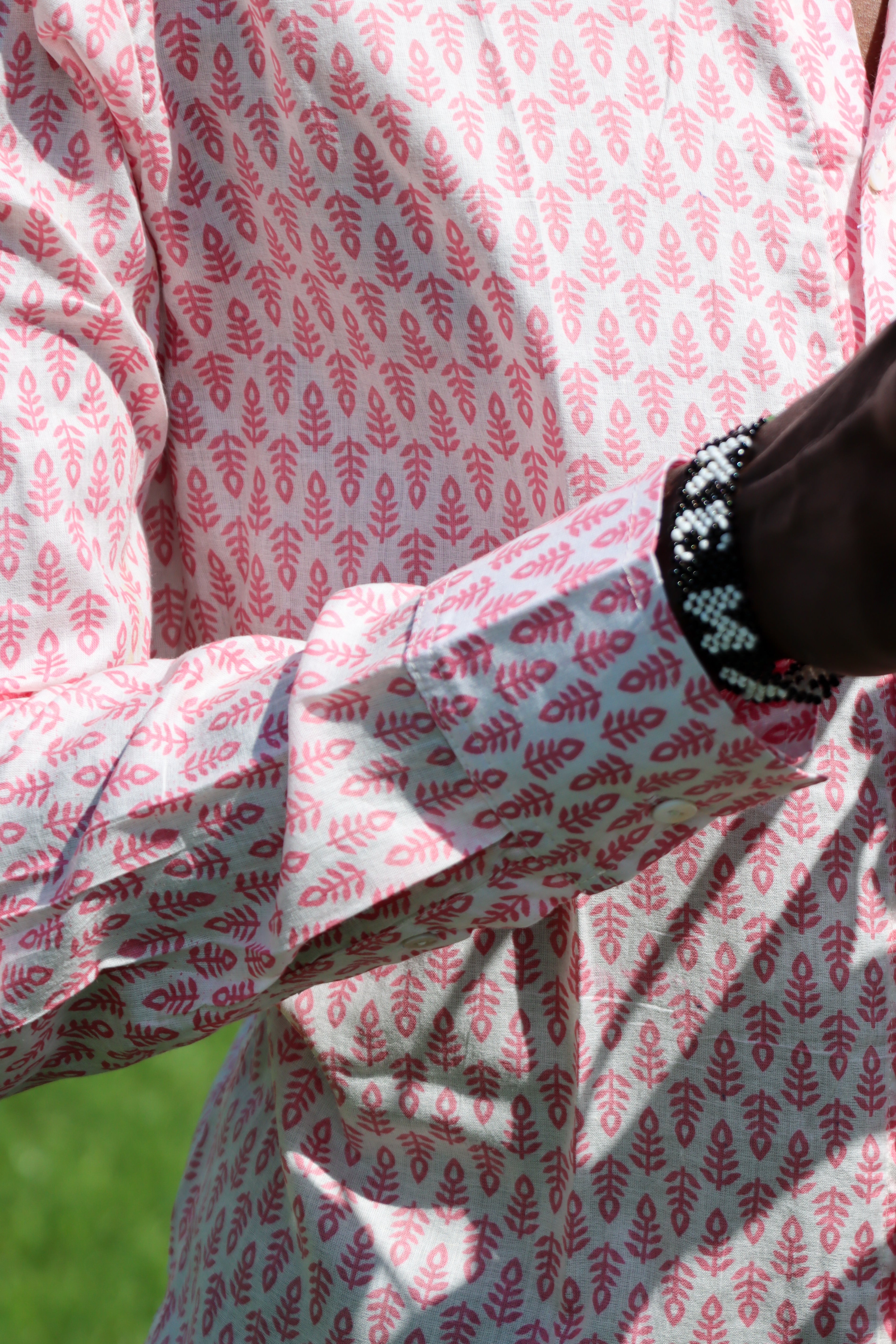 Classic Summer Shirt - white with pink fern
