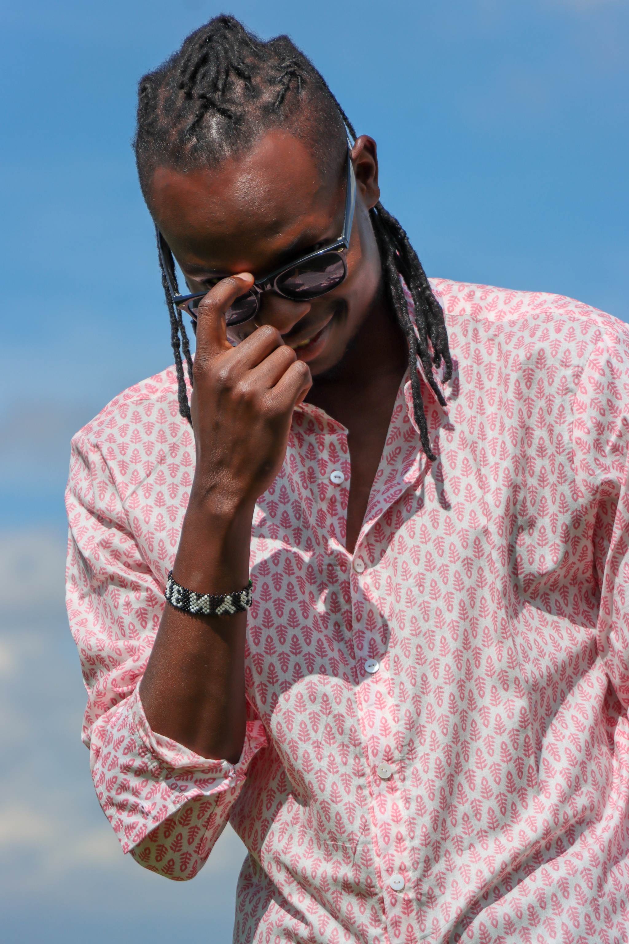 Classic Summer Shirt - white with pink fern