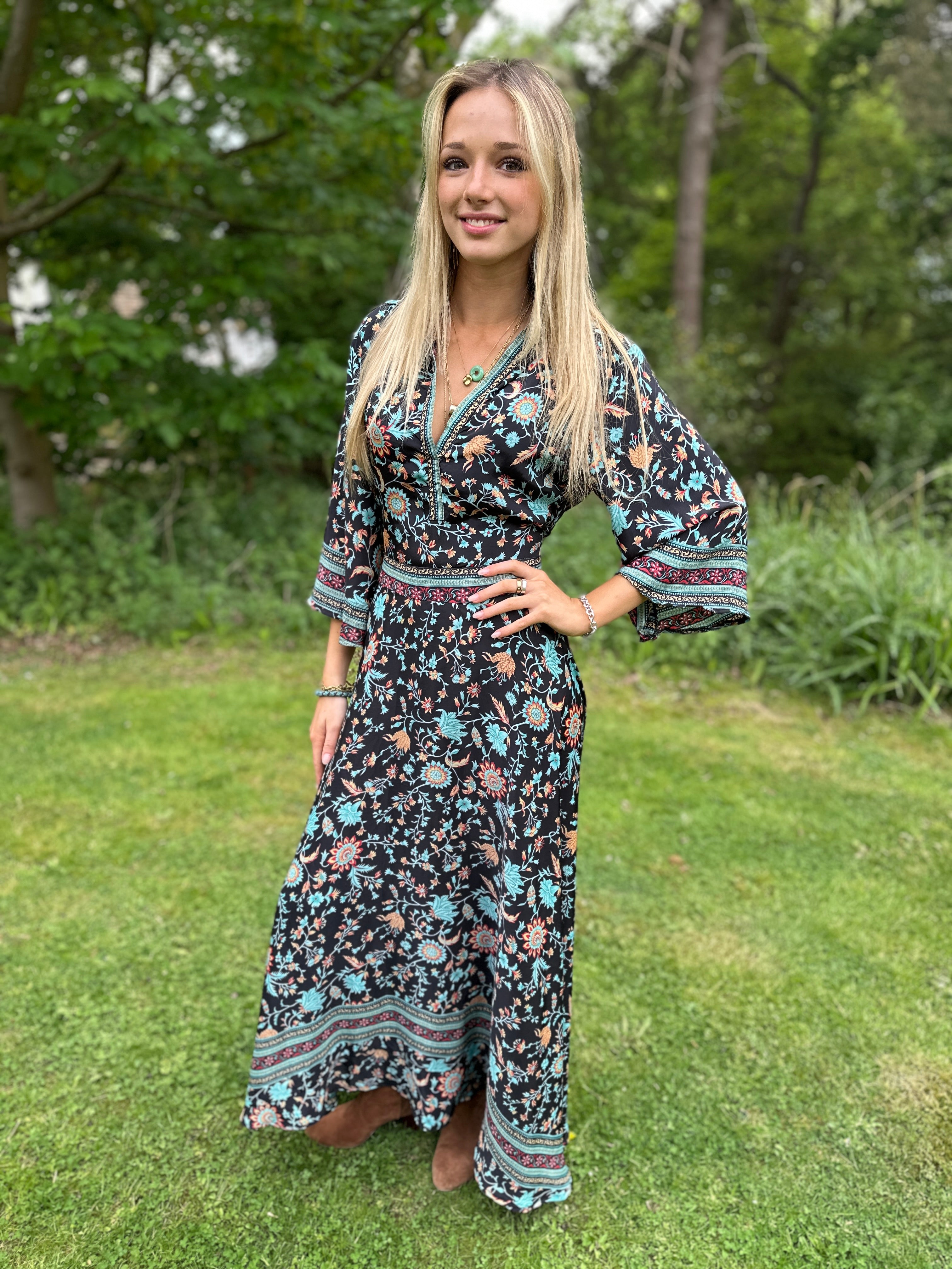 NEW! - Molly Maxi Dress - charcoal and aqua