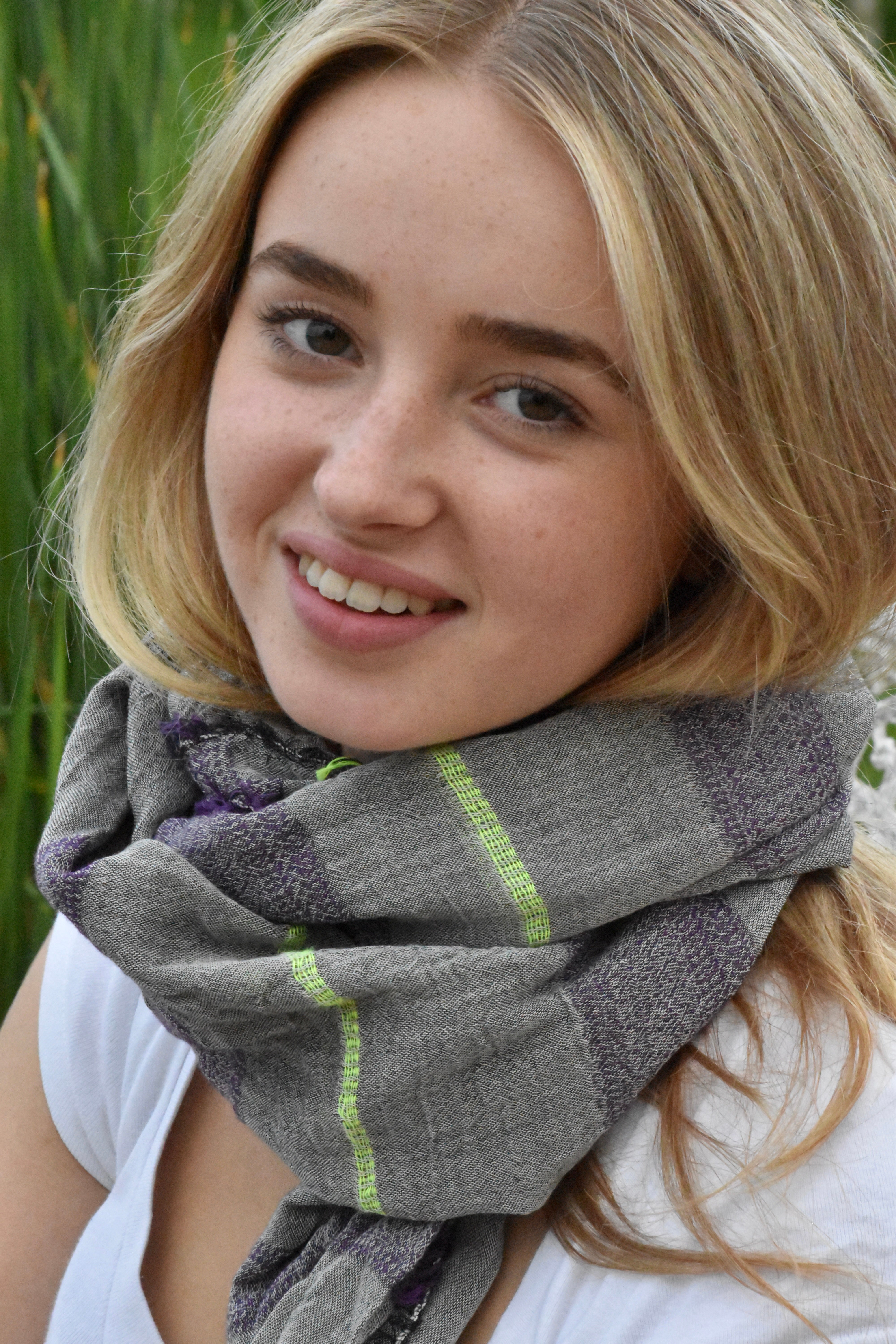 HAND WOVEN COTTON SCARF - PURPLE AND NEON YELLOW