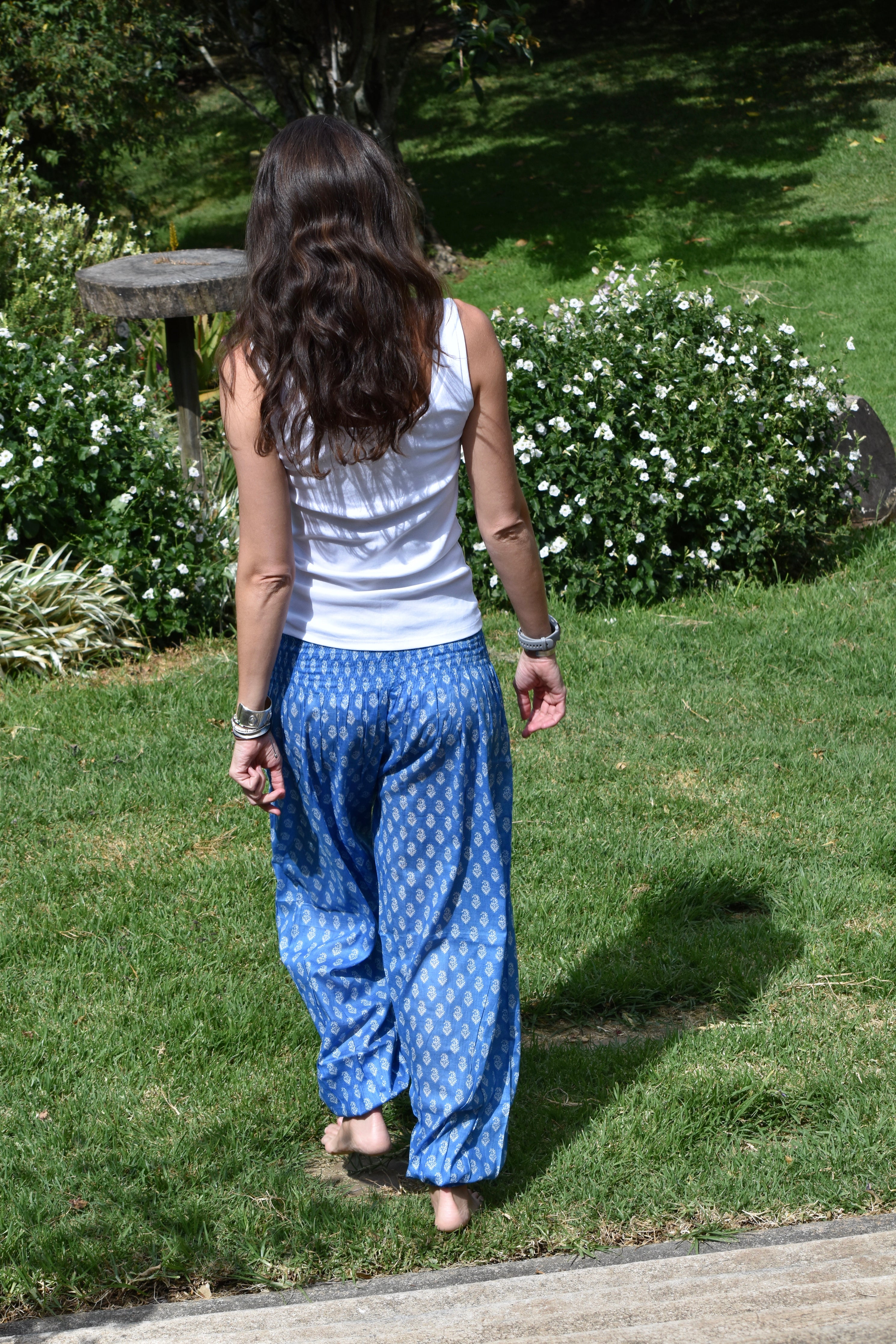 Adult Balloon Pants - Blue White Flower