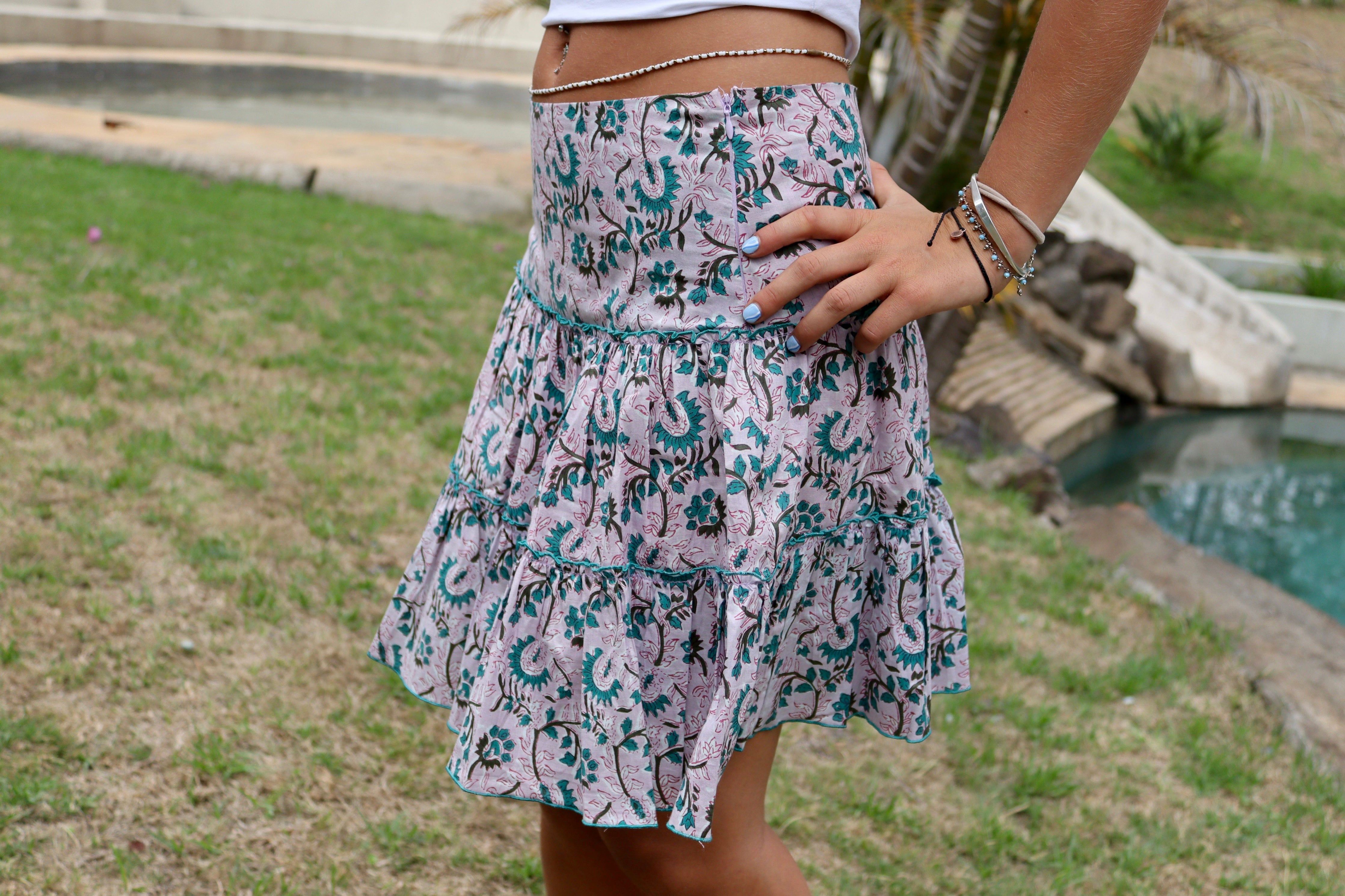 Layered Mini Skirt - Pale Pink and Green