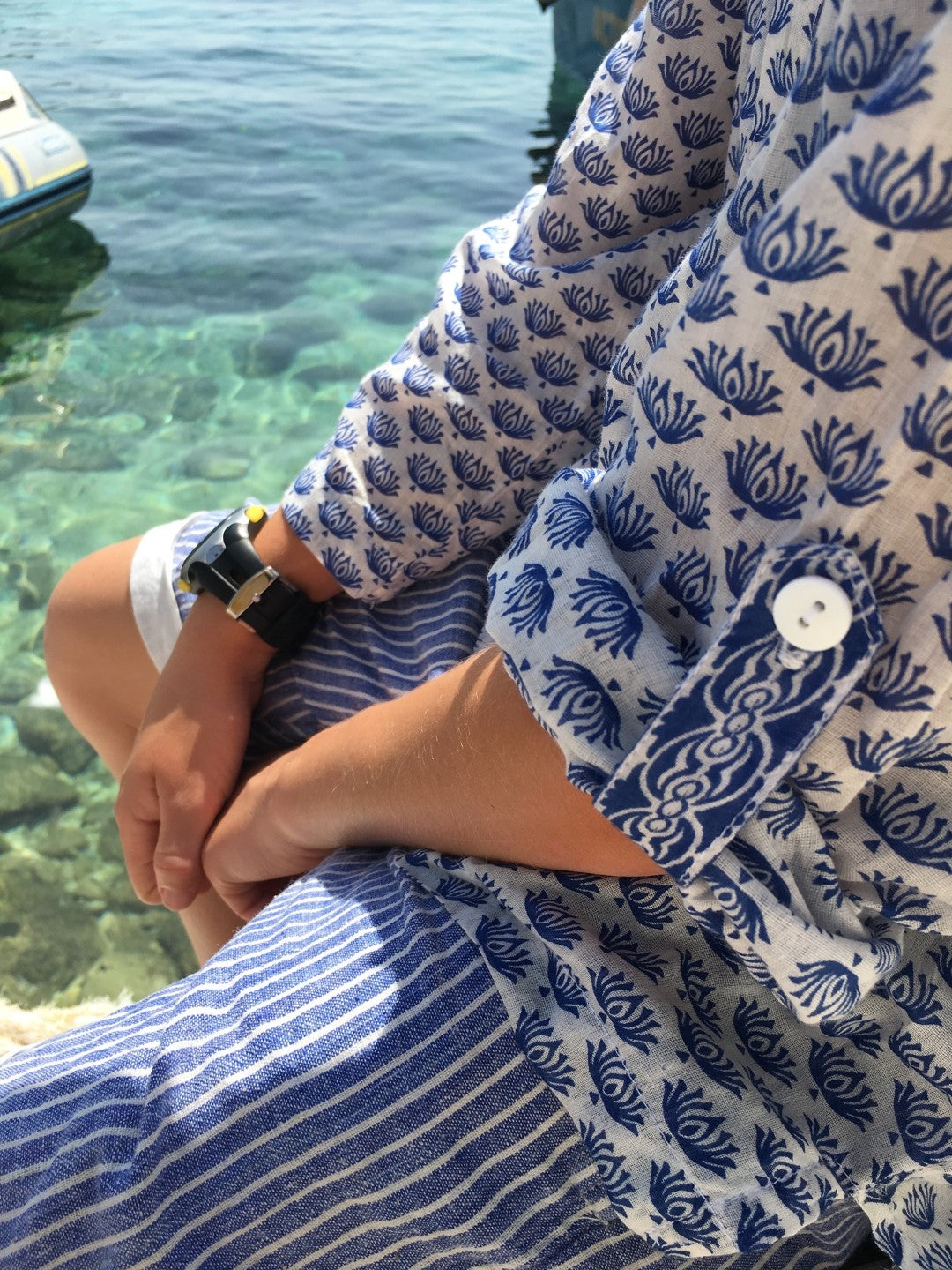 Unisex Fisherman Shirt - Blue White Sea Thistle