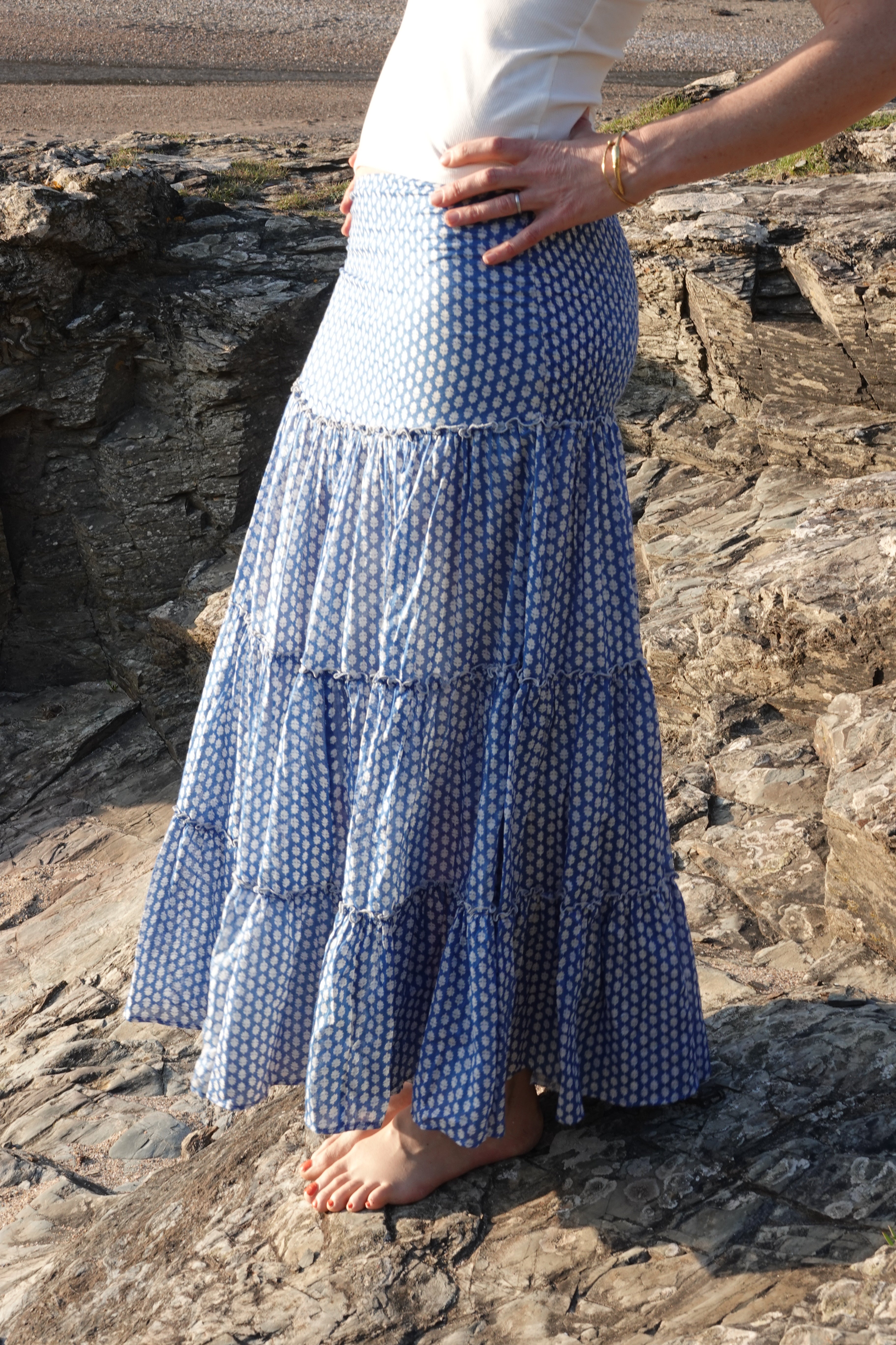 NEW! - Long tiered rara skirt - Ionian blue