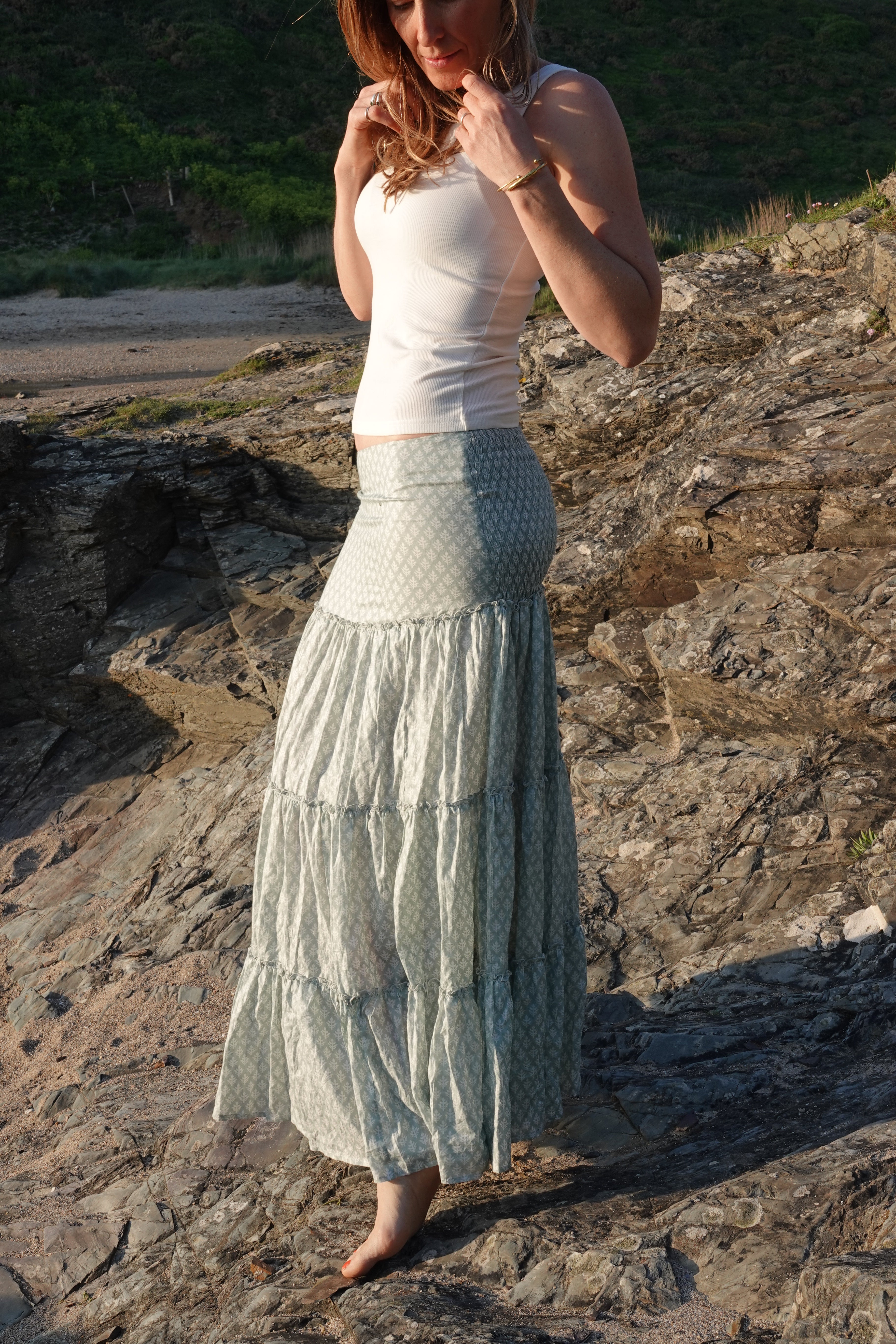 NEW! - Long tiered rara skirt - dusty green