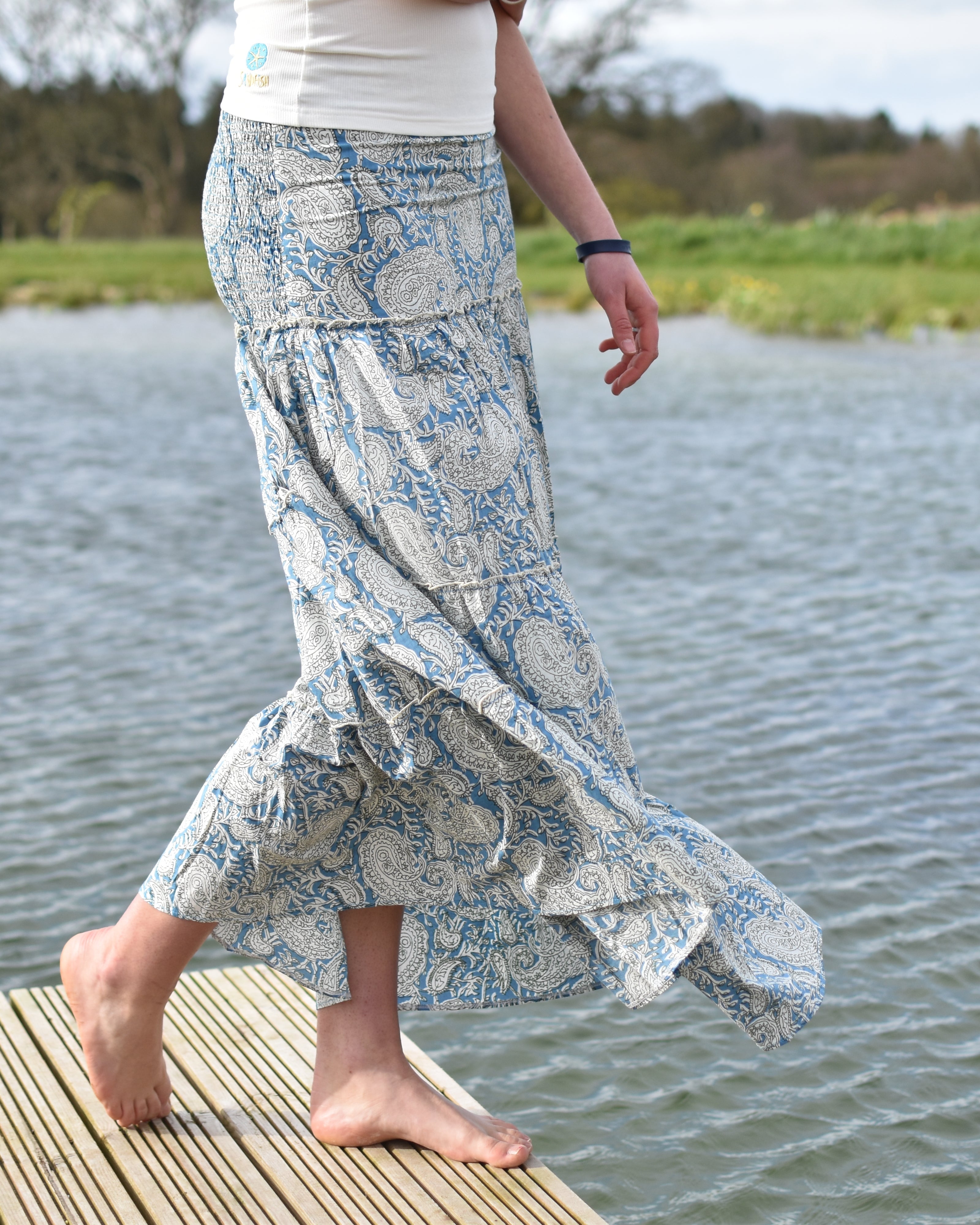 LONG TIERED RARA SKIRT - MARINE BLUE