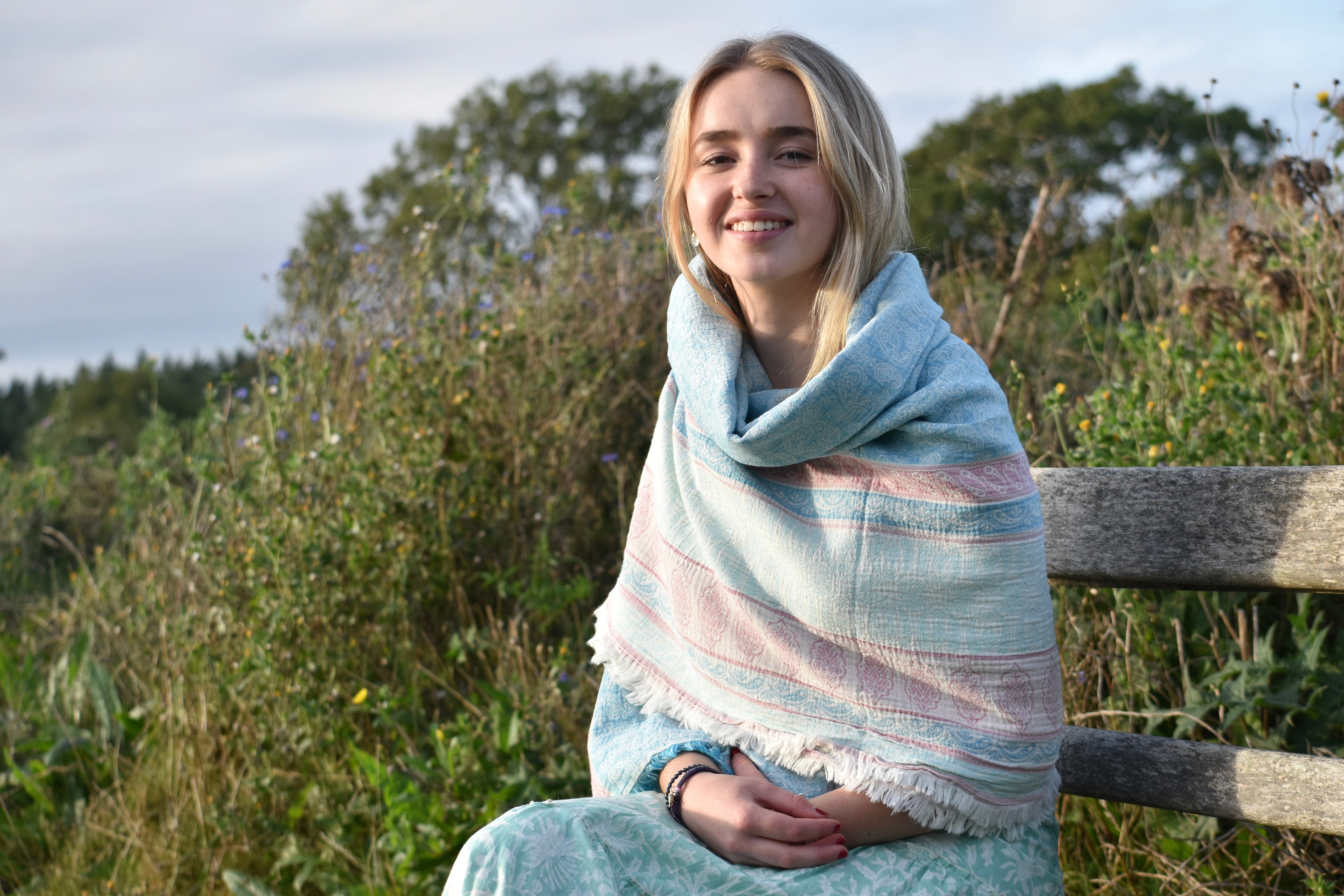 Hand Woven Beach Wrap - Turquoise and Pink