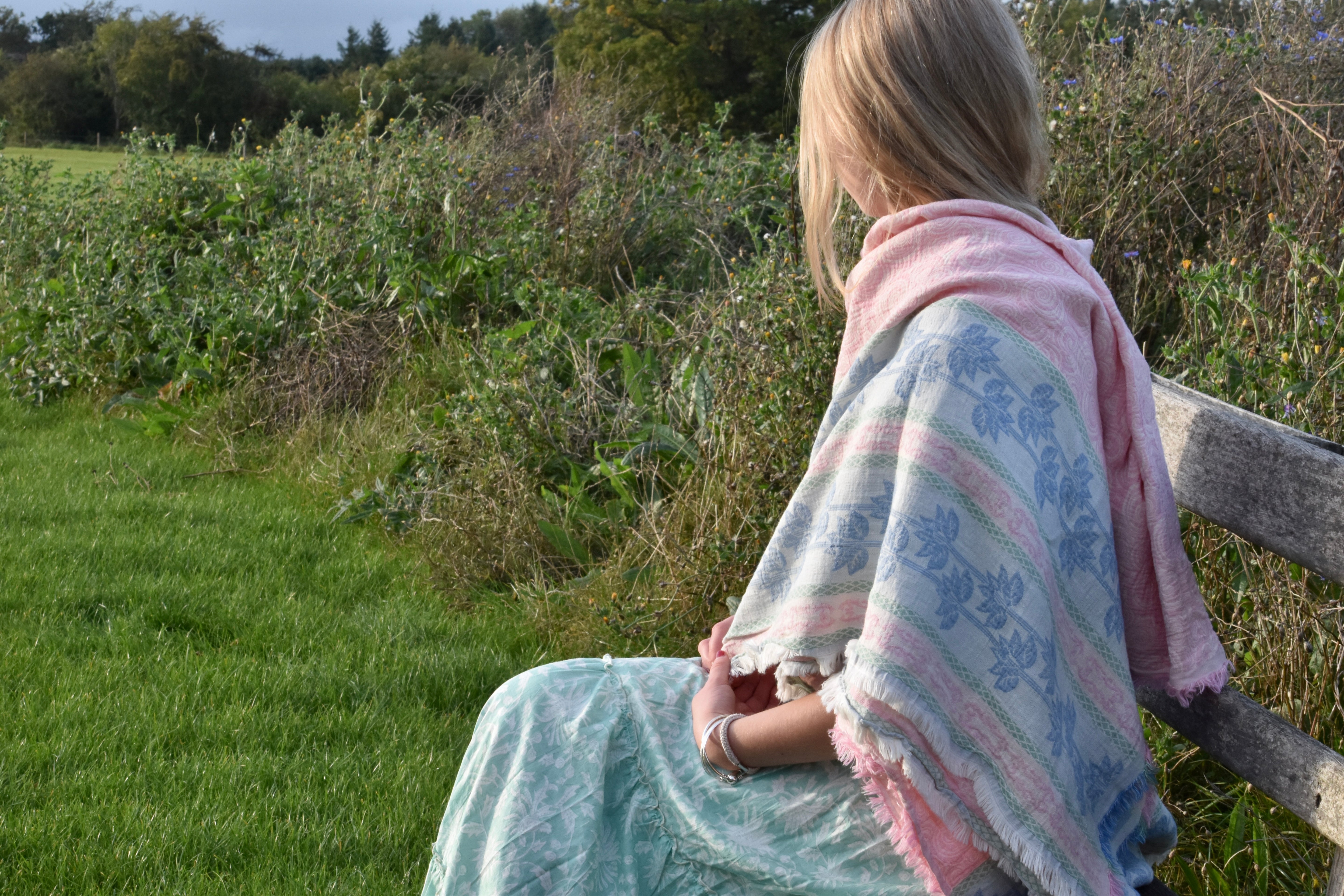 HAND WOVEN BEACH WRAP - PINK AND BLUE