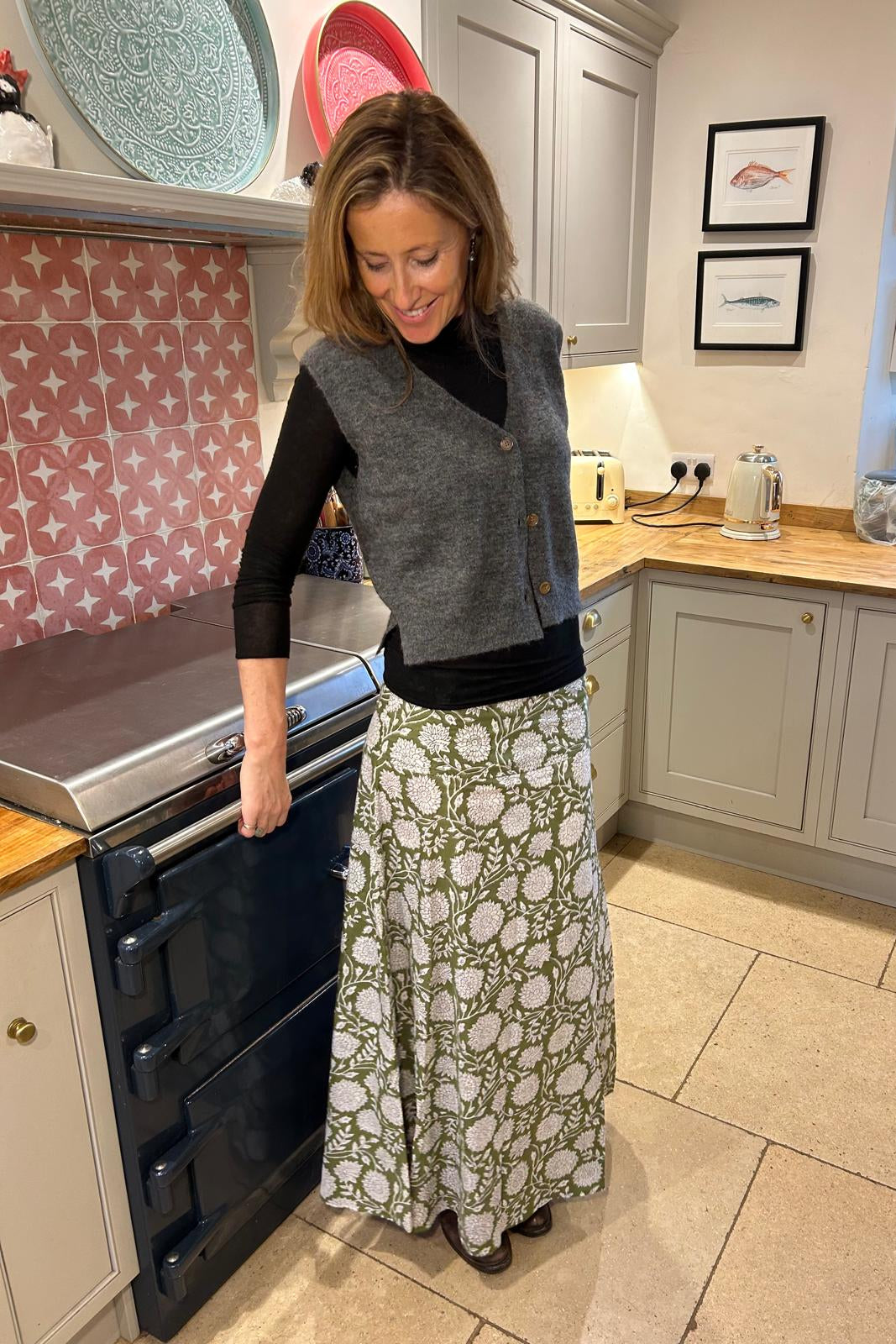 NEW! - CHYULU ZIP MAXI SKIRT - green and white