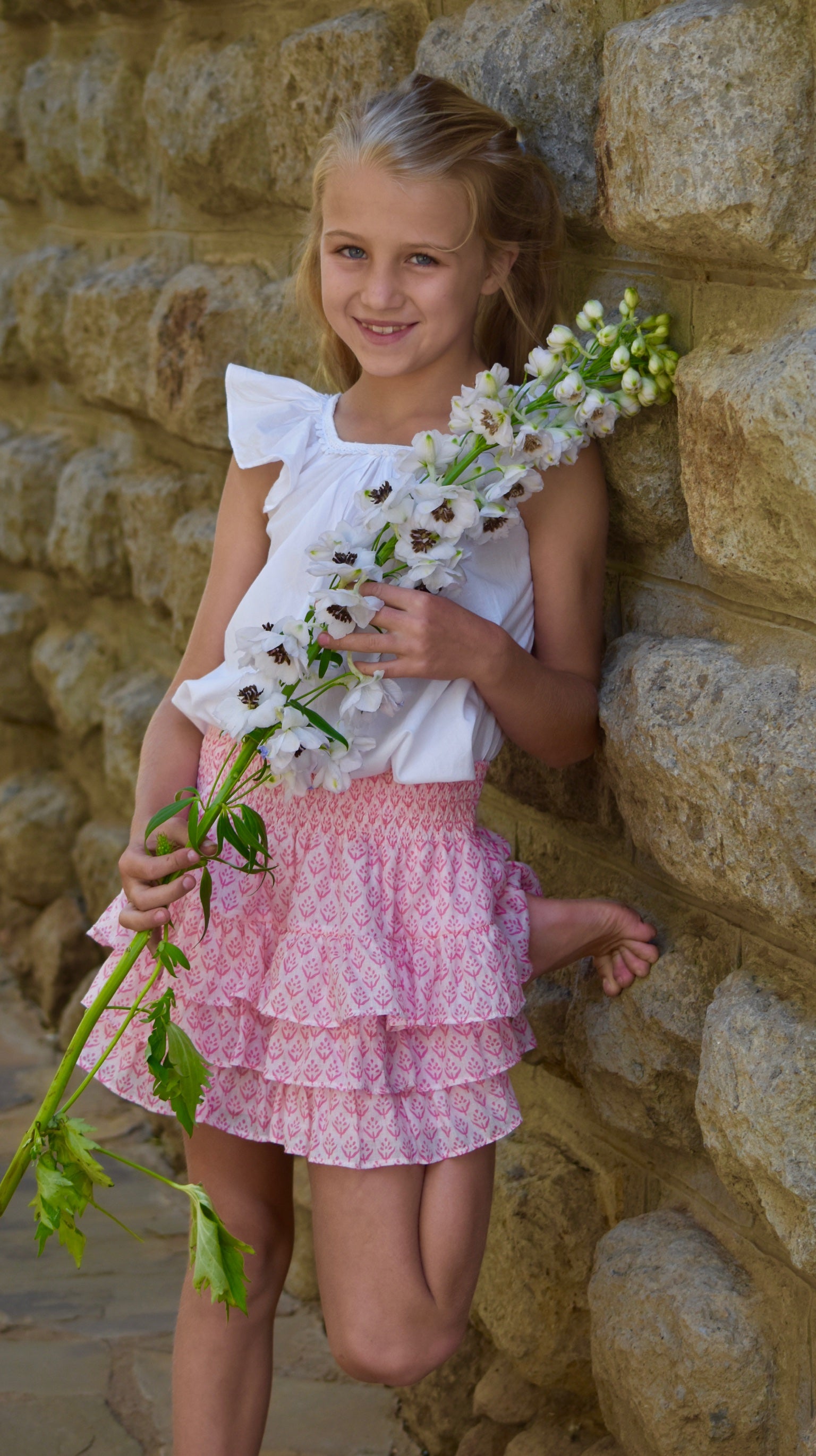 Rara Skirt - Pink Flower White Bobble