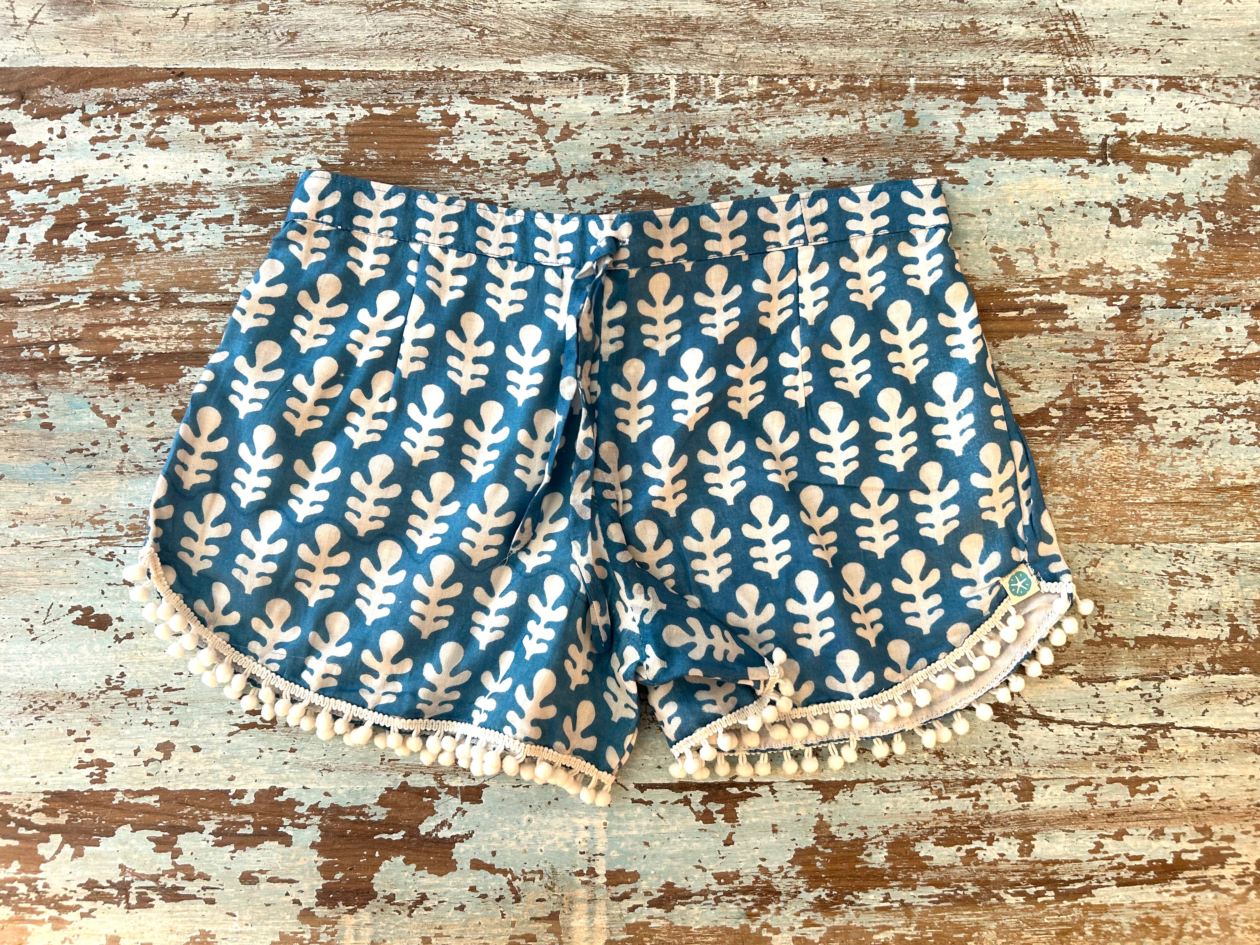 Coastie Shorts - Ionian blue with white lace (XS)