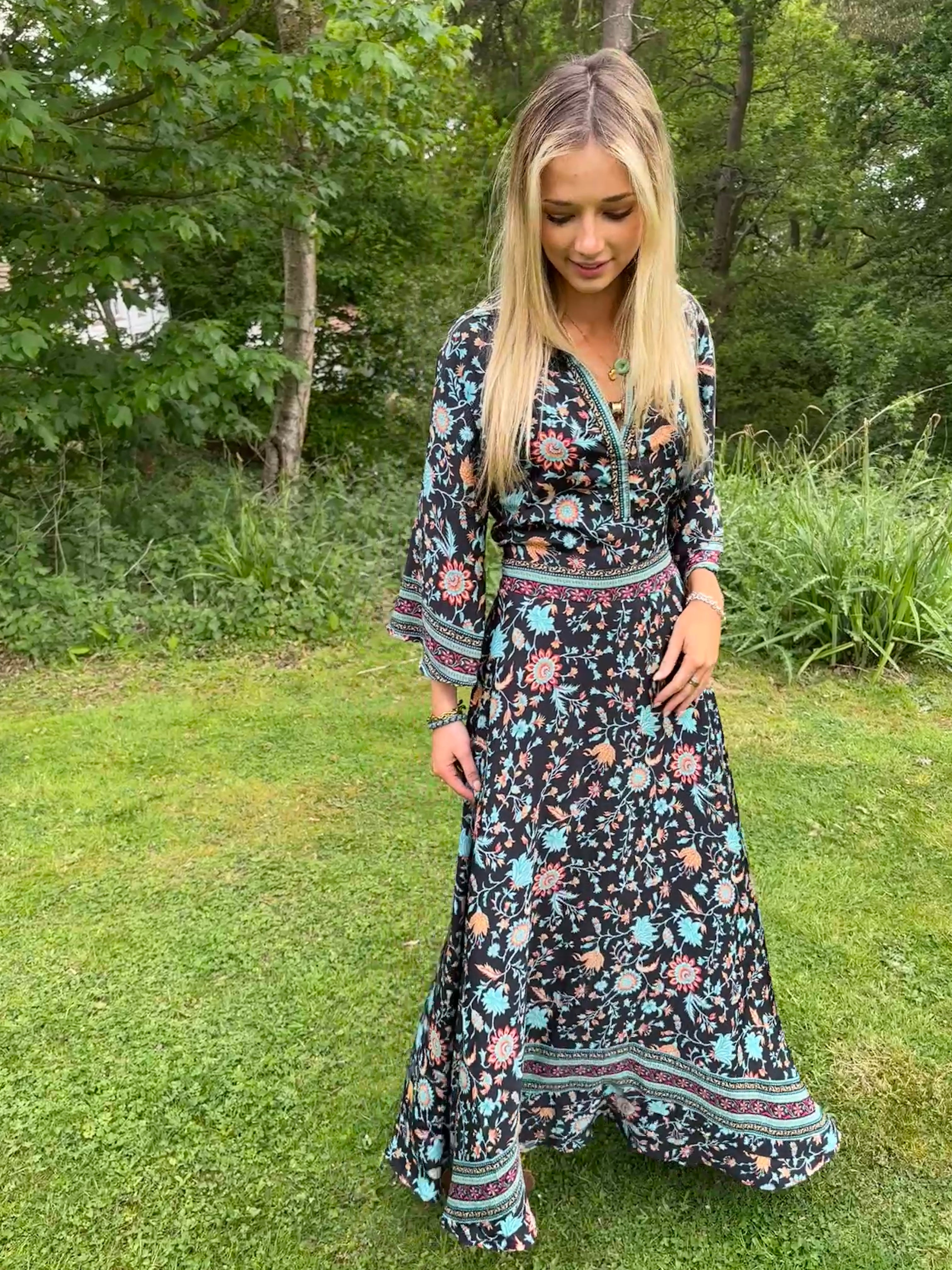 NEW! - Molly Maxi Dress - charcoal and aqua