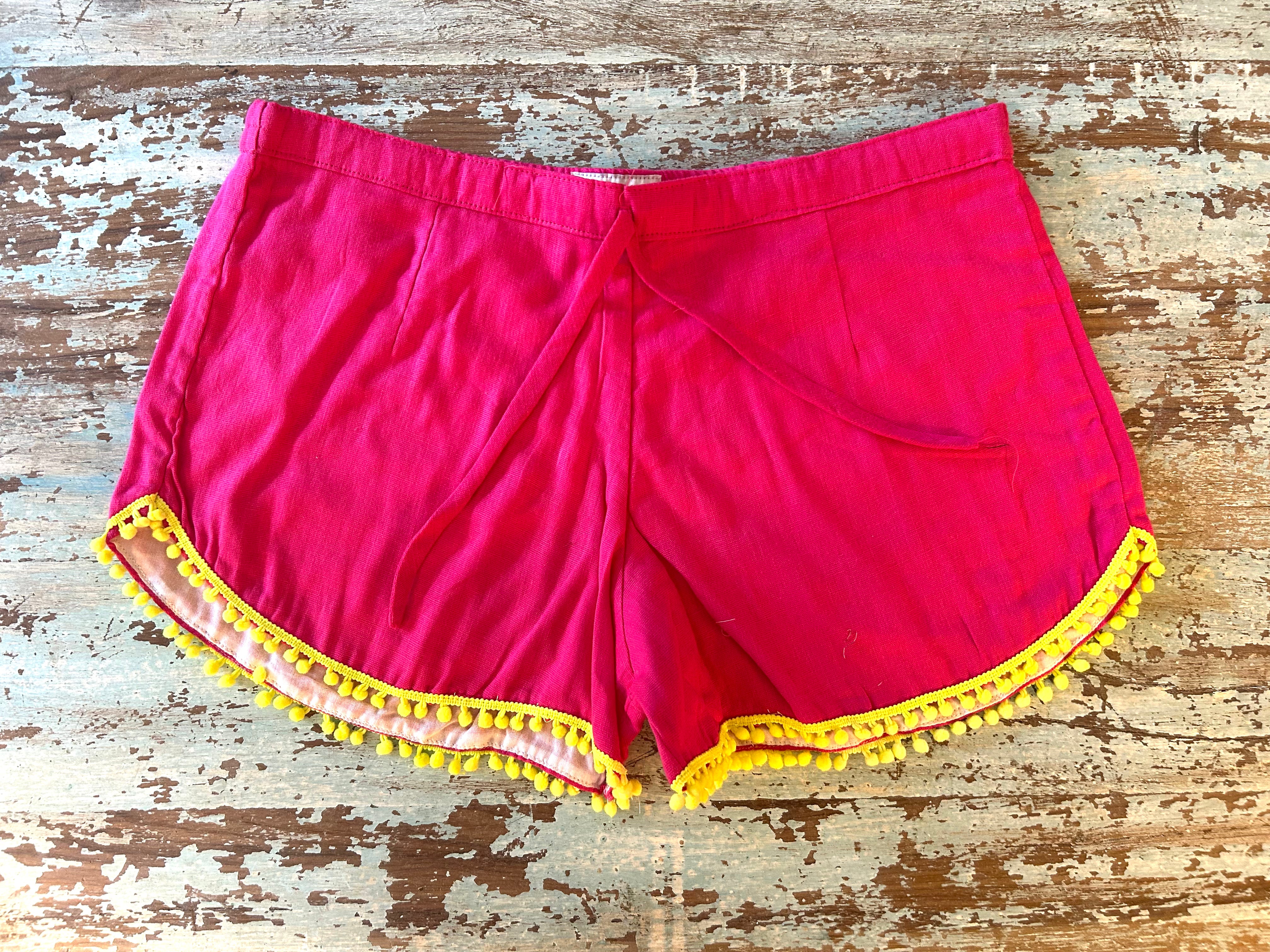 Coastie Shorts - bright pink with yellow pompoms (S)