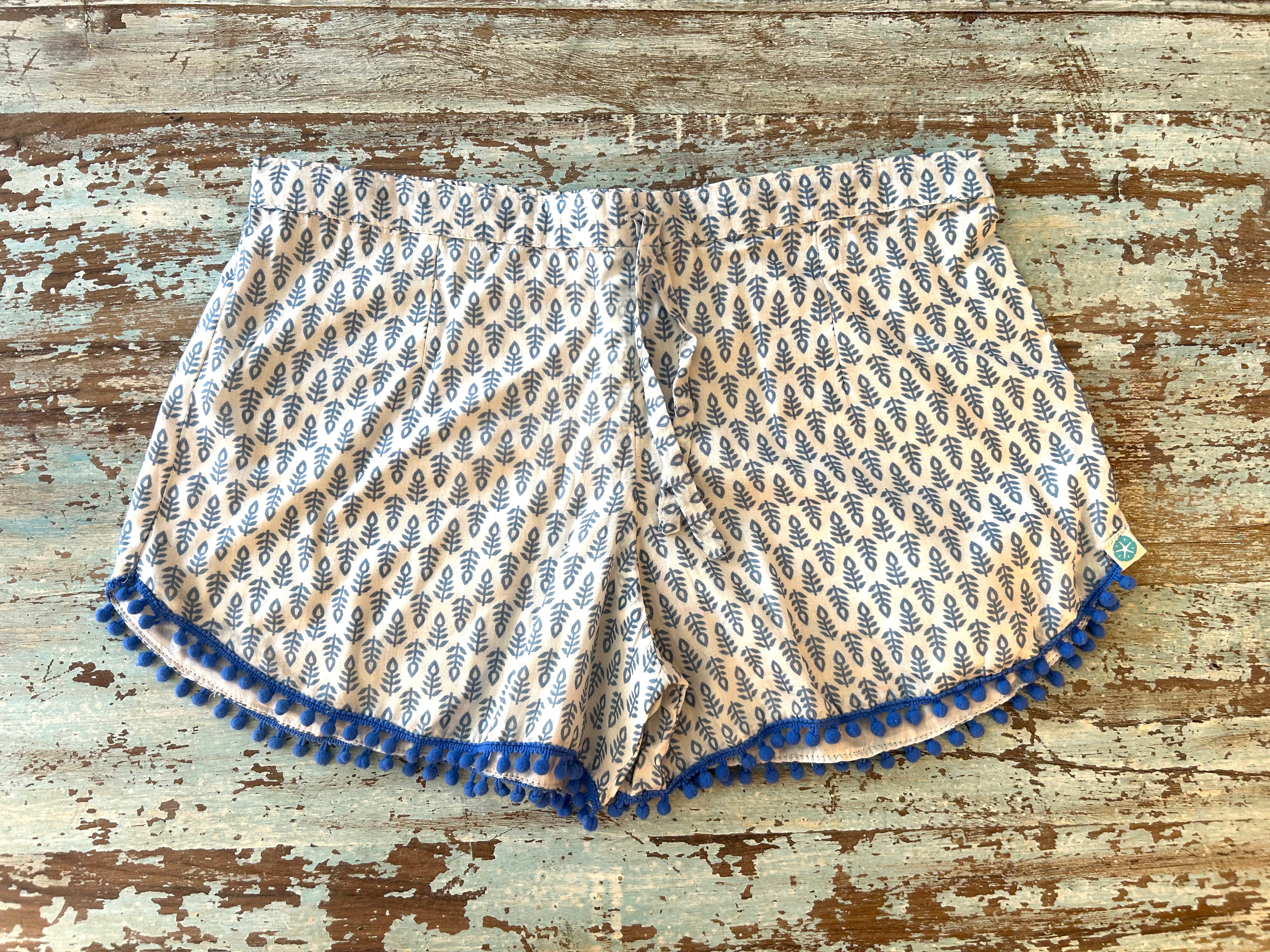 Coastie Shorts - white with blue ferns (M)