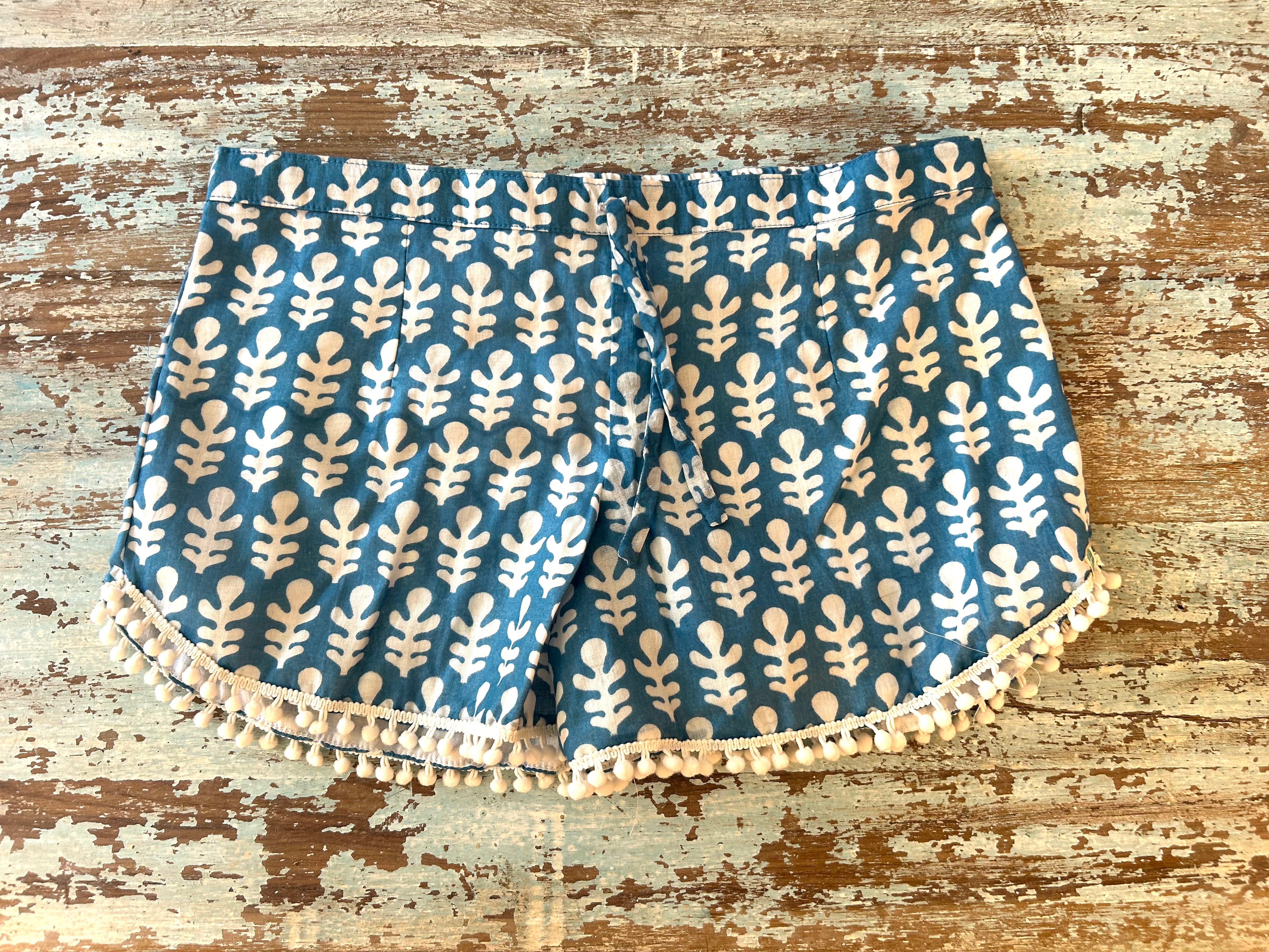Coastie Shorts - Ionian blue with white pompoms (M)