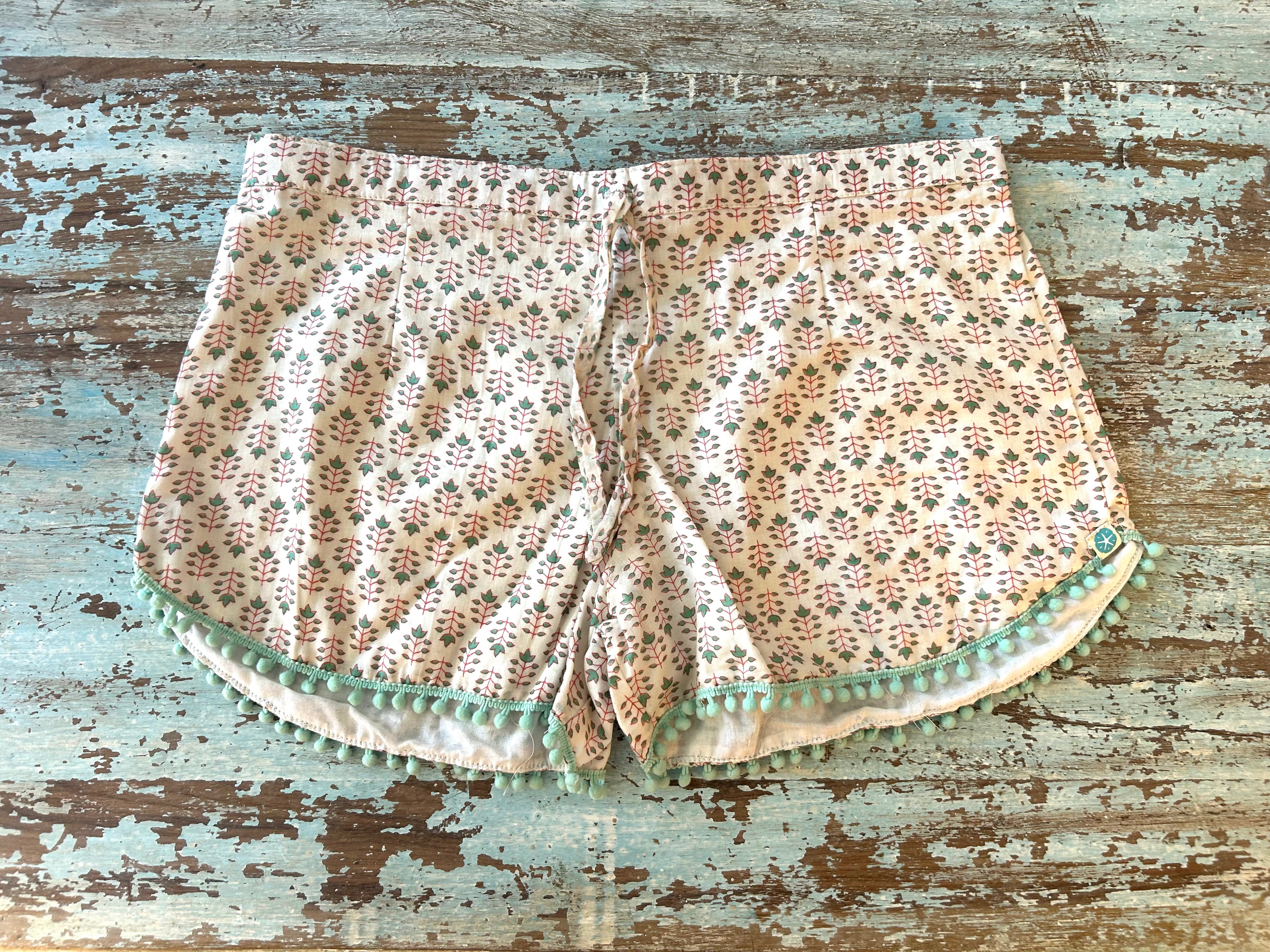 Coastie Shorts - Spring green with aqua pompoms (M)
