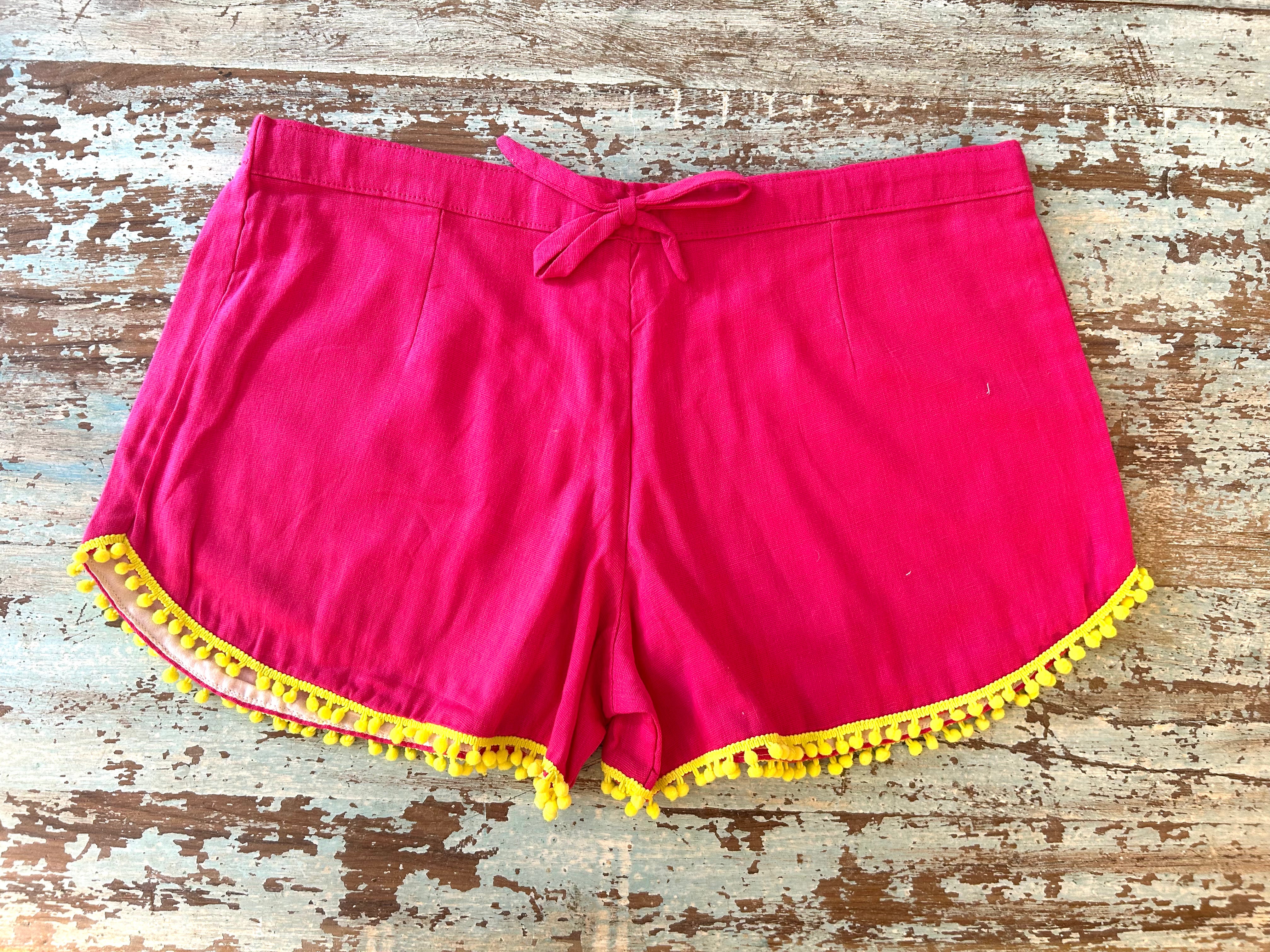 Coastie Shorts - bright pink with yellow pompoms (M)