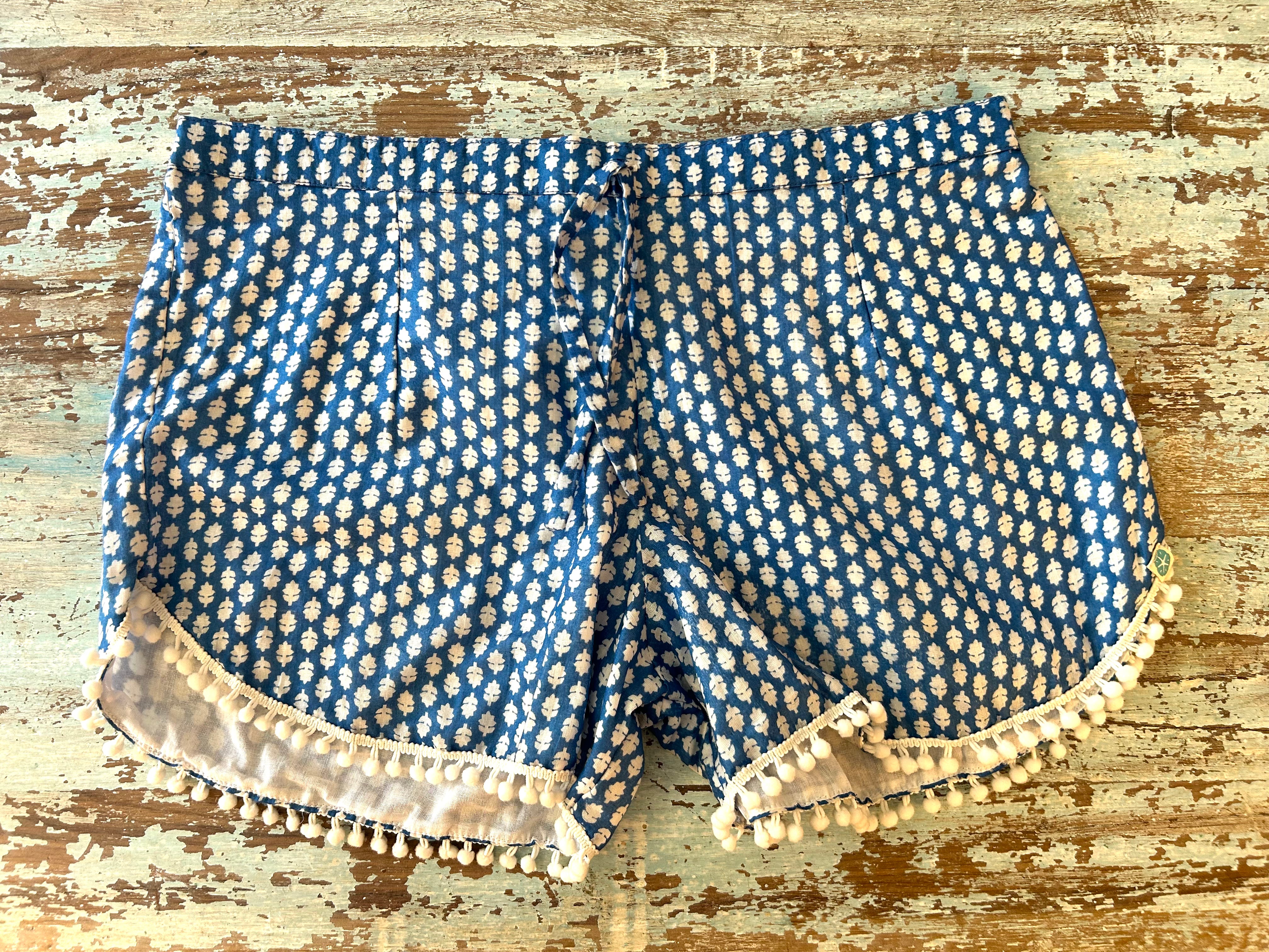 Coastie Shorts - blue and white block print (L)