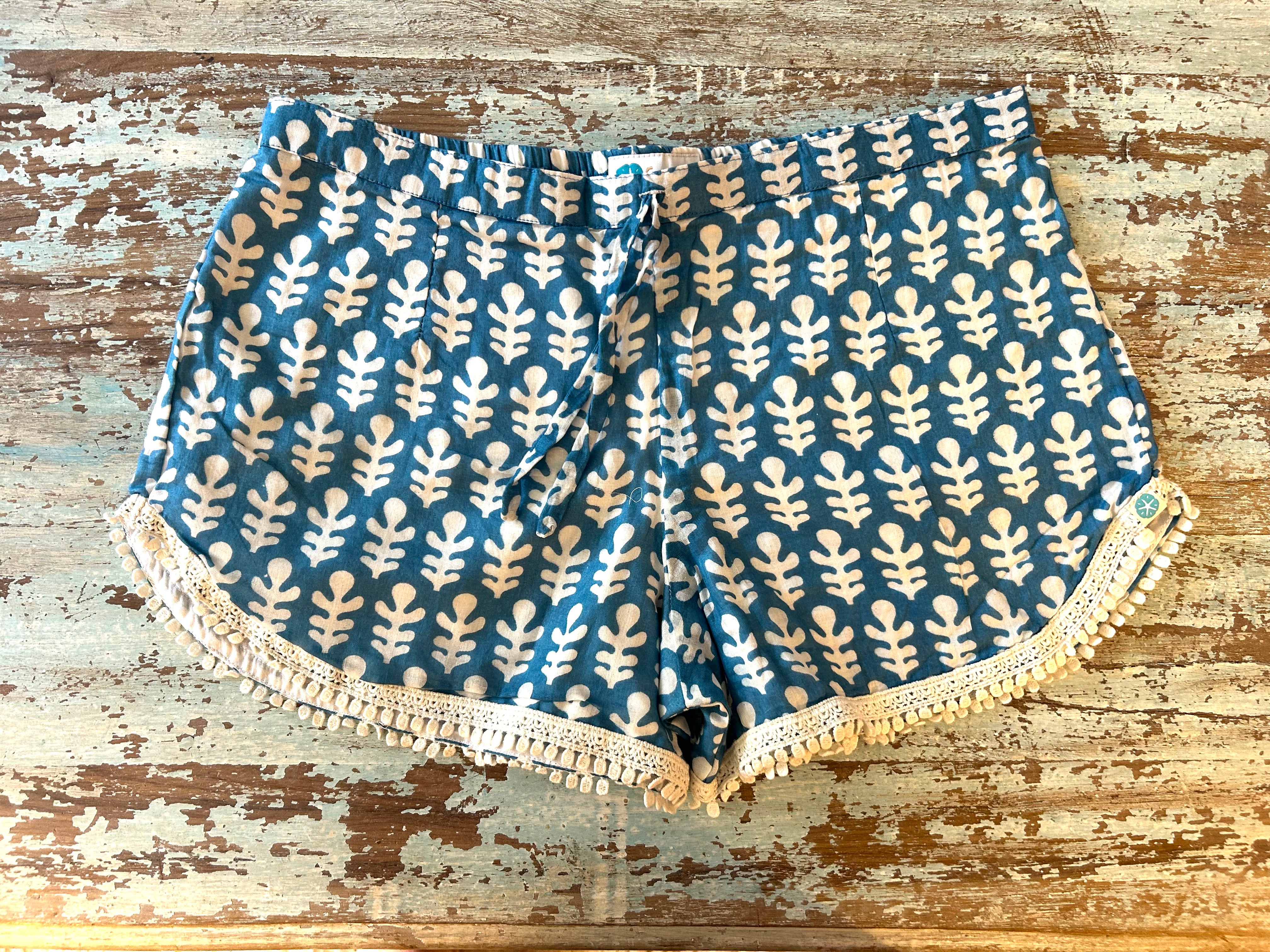 Coastie Shorts - Ionian blue with white lace (L)